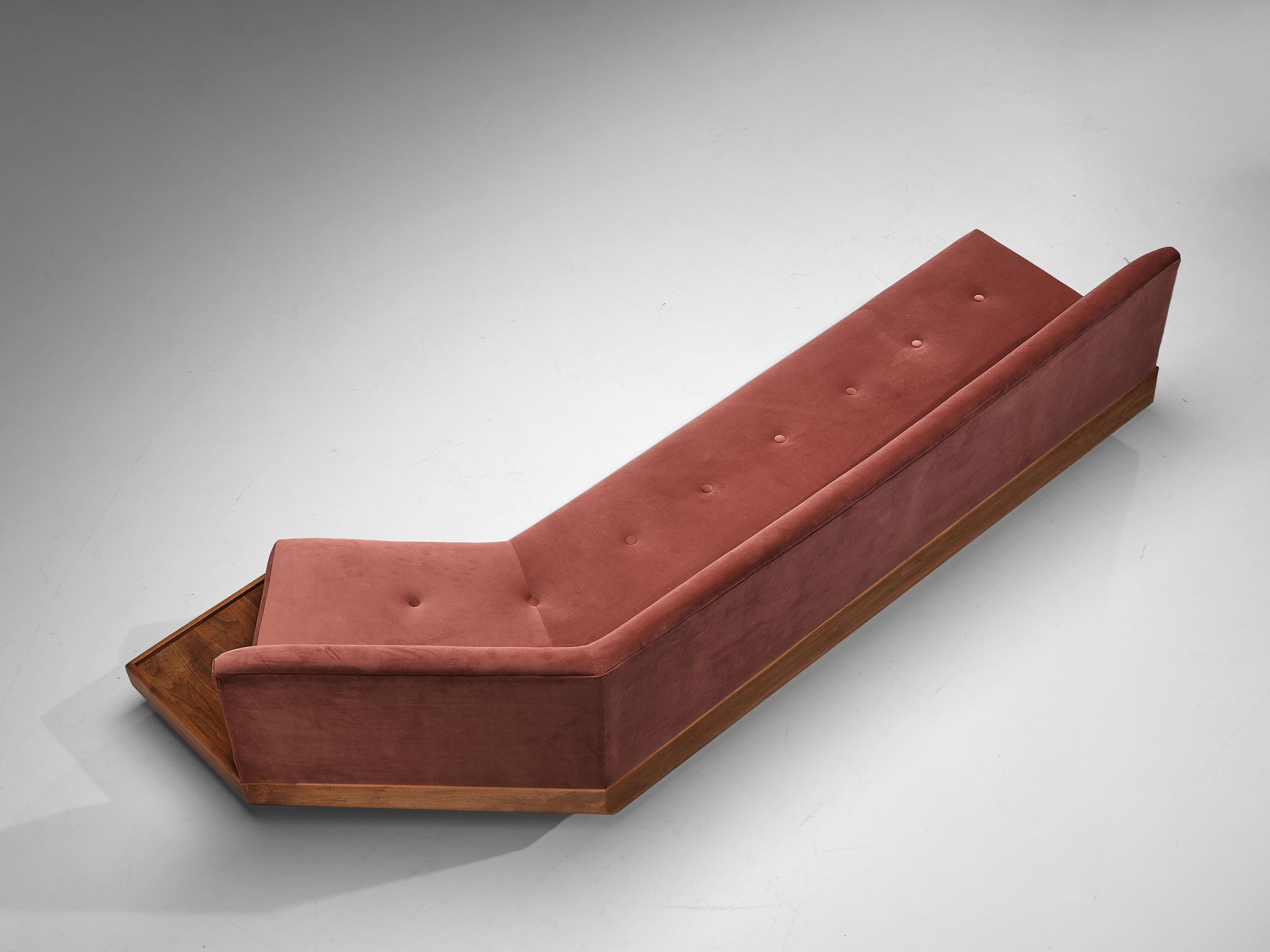 Adrian Pearsall Platform Sofa Model '1800-S' in Walnut and Dusky Pink Velvet In Good Condition In Waalwijk, NL