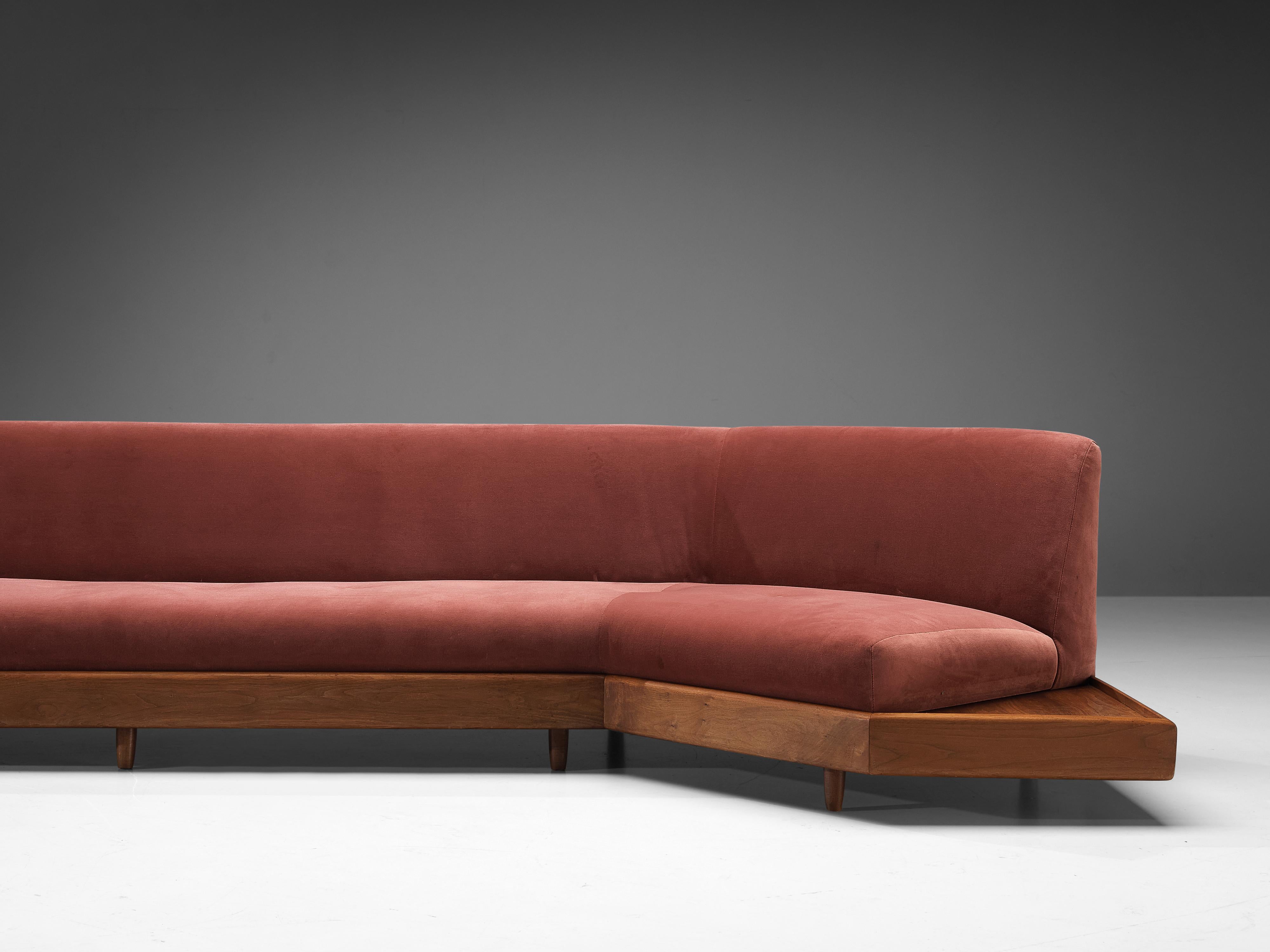 Mid-20th Century Adrian Pearsall Platform Sofa Model '1800-S' in Walnut and Dusky Pink Velvet