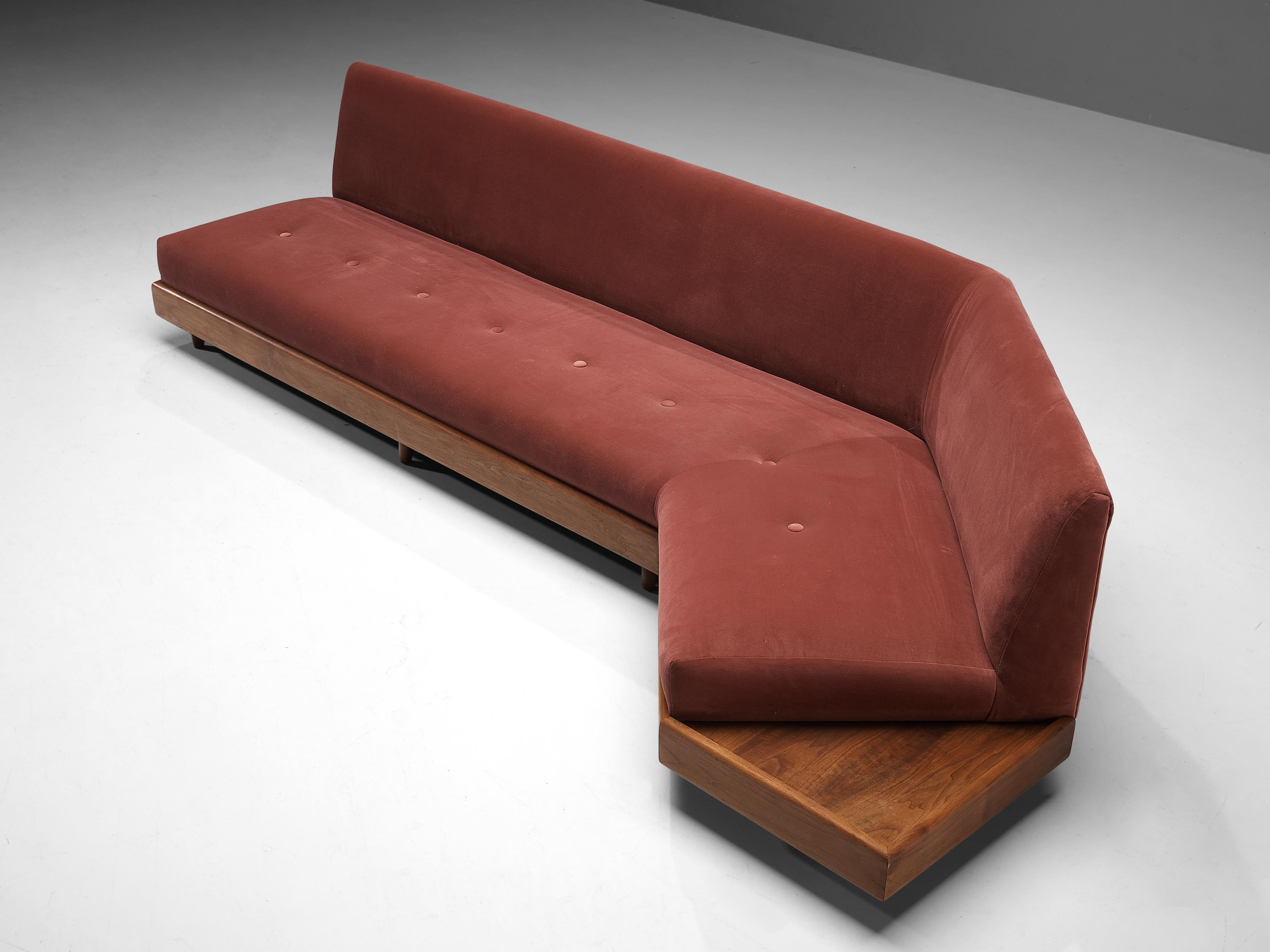 Adrian Pearsall Platform Sofa Model '1800-S' in Walnut and Dusky Pink Velvet 1