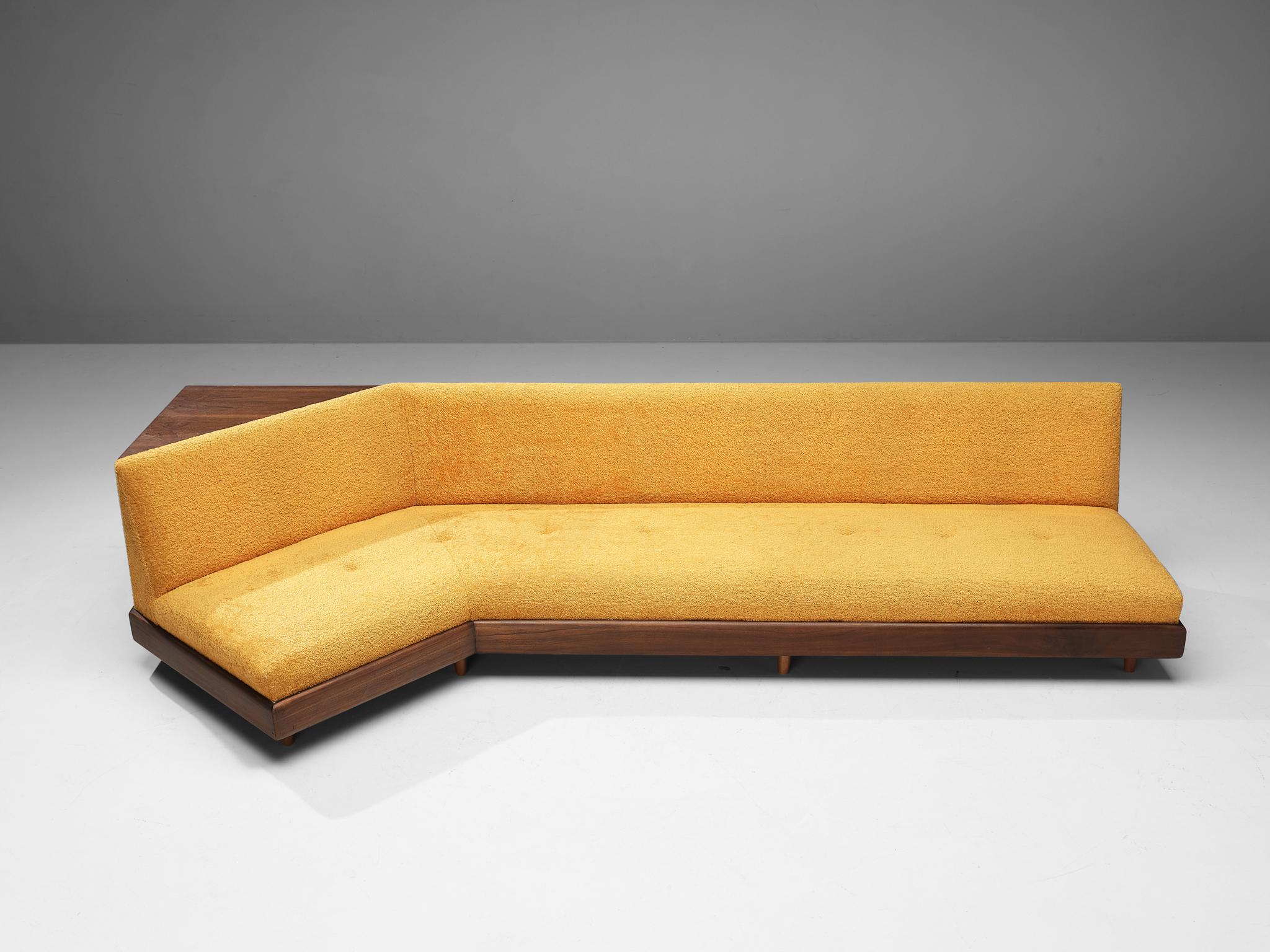 Mid-Century Modern Adrian Pearsall Platform Sofa in Walnut and Yellow Upholstery 