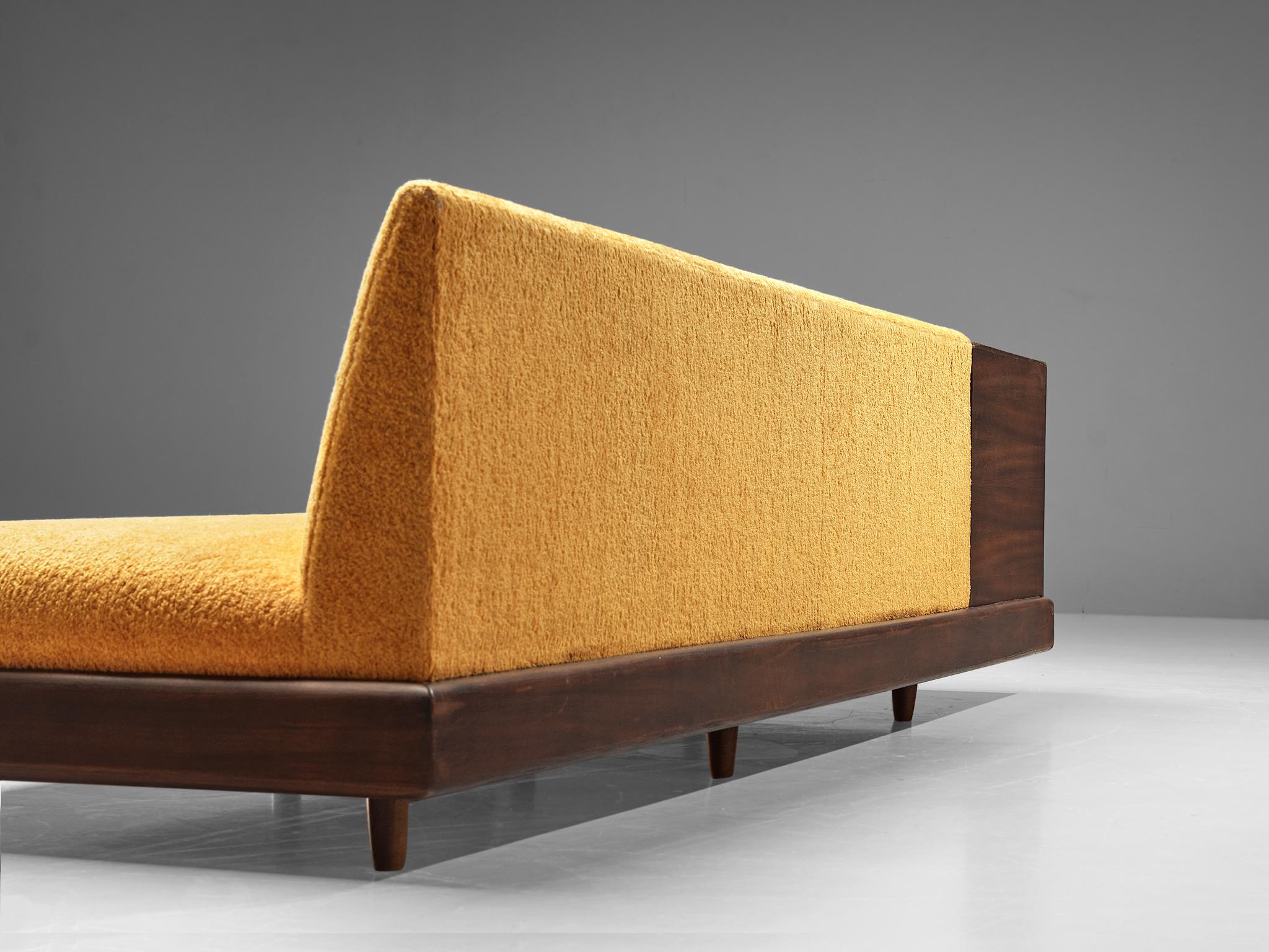 American Adrian Pearsall Platform Sofa in Walnut and Yellow Upholstery 