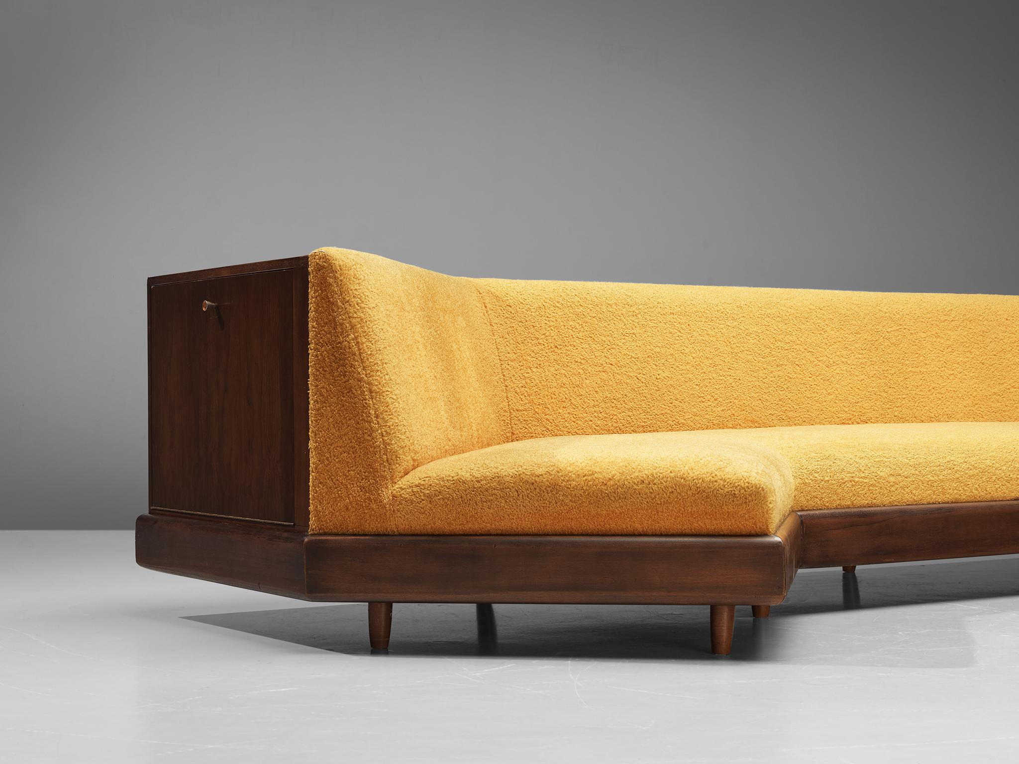 Adrian Pearsall Platform Sofa in Walnut and Yellow Upholstery  1