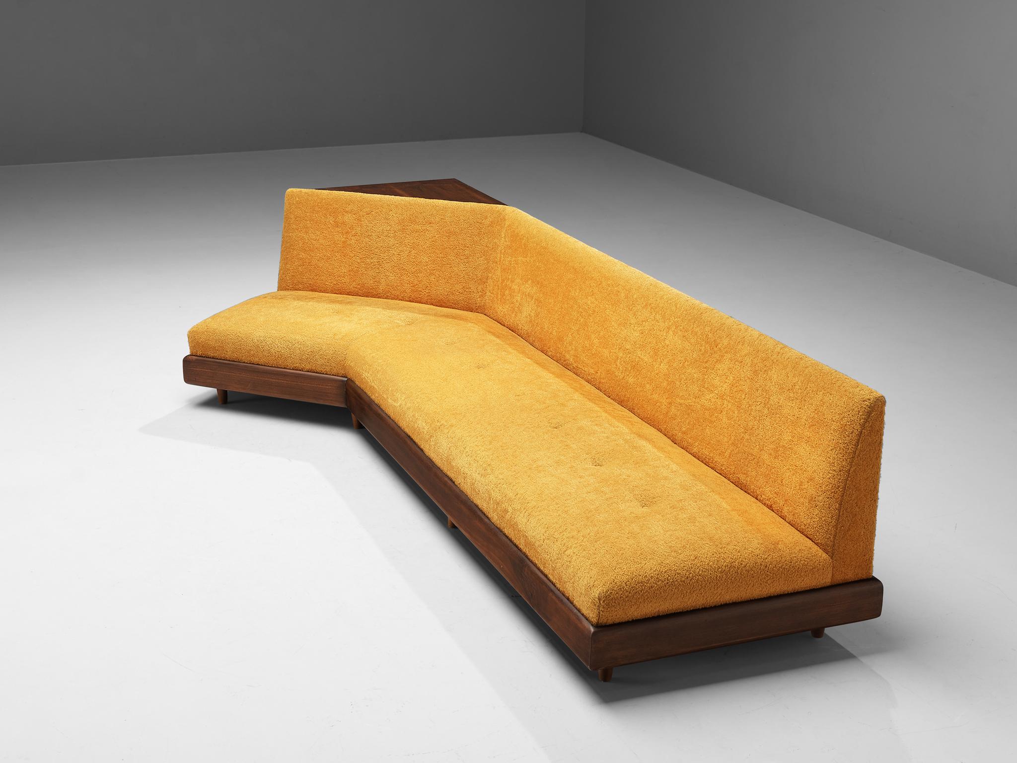Adrian Pearsall Platform Sofa in Walnut and Yellow Upholstery  2