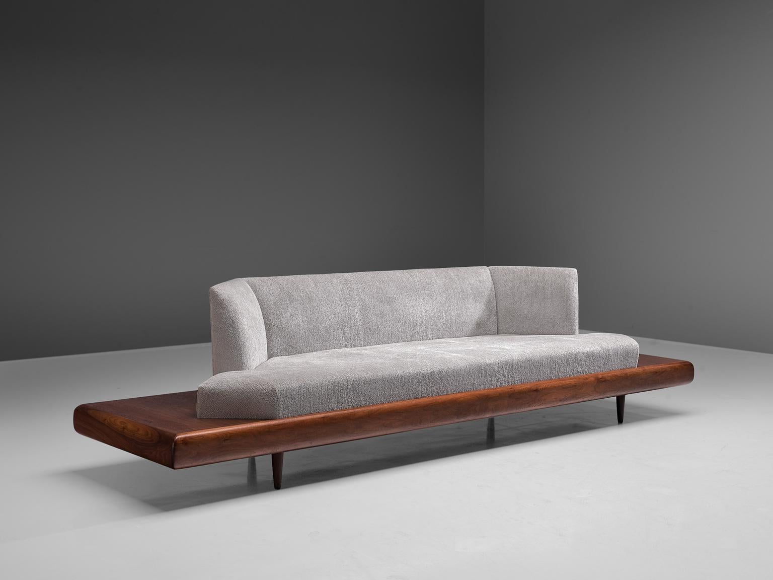 Adrian Pearsall, 'Platform' sofa model '2006S', in soft grey fabric of Pierre Frey and walnut, United States, 1960s

Classic, soft shaped sofa has a unique feel and although it is modest and simplistic it also shows soft, delicate lines and
