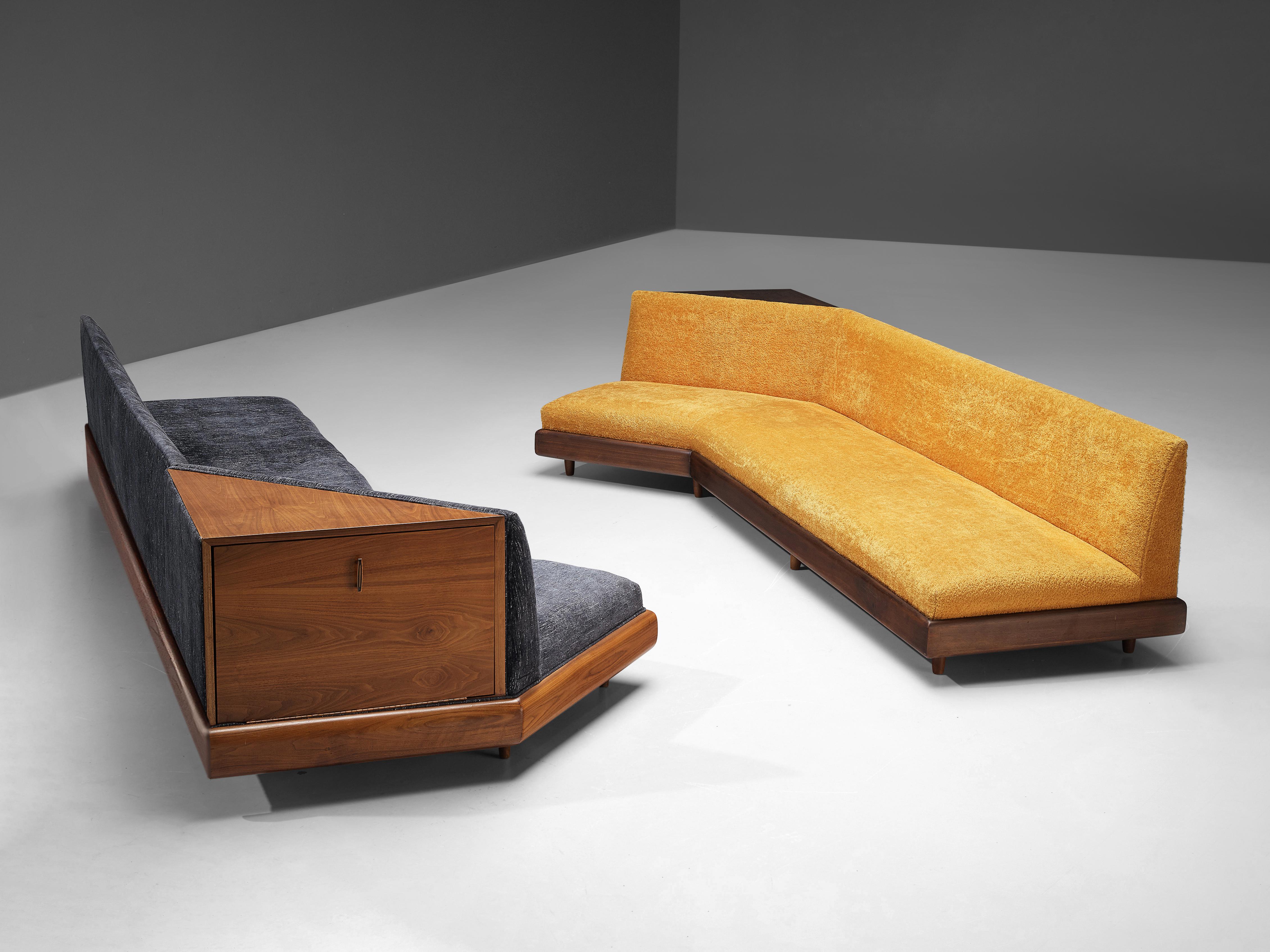 Fabric Adrian Pearsall Platform Sofas Model ‘2167S’ in Walnut