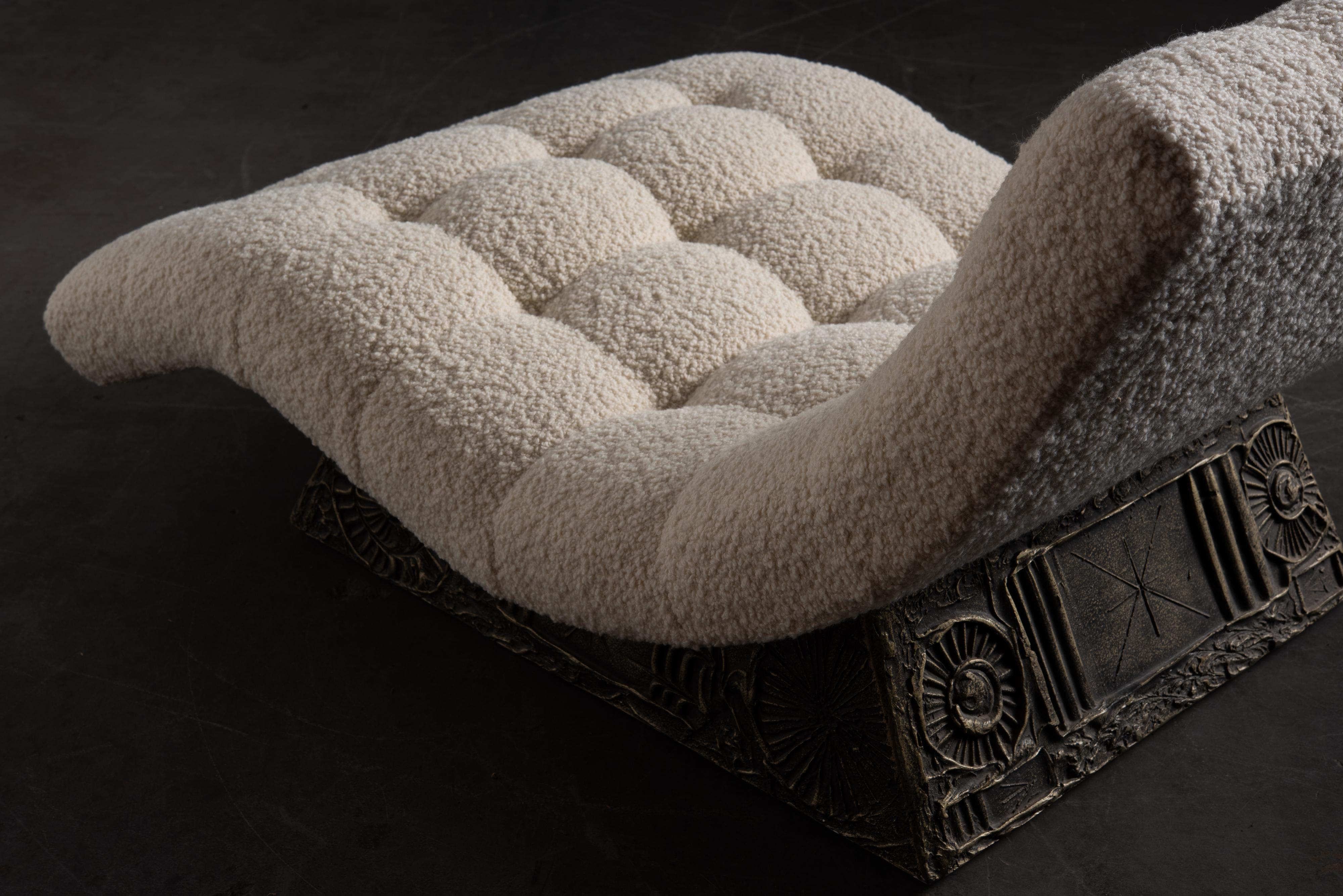 Adrian Pearsall Rare Brutalist 'Wave' Daybed in Alpaca Bouclé, 1960s, Signed 9