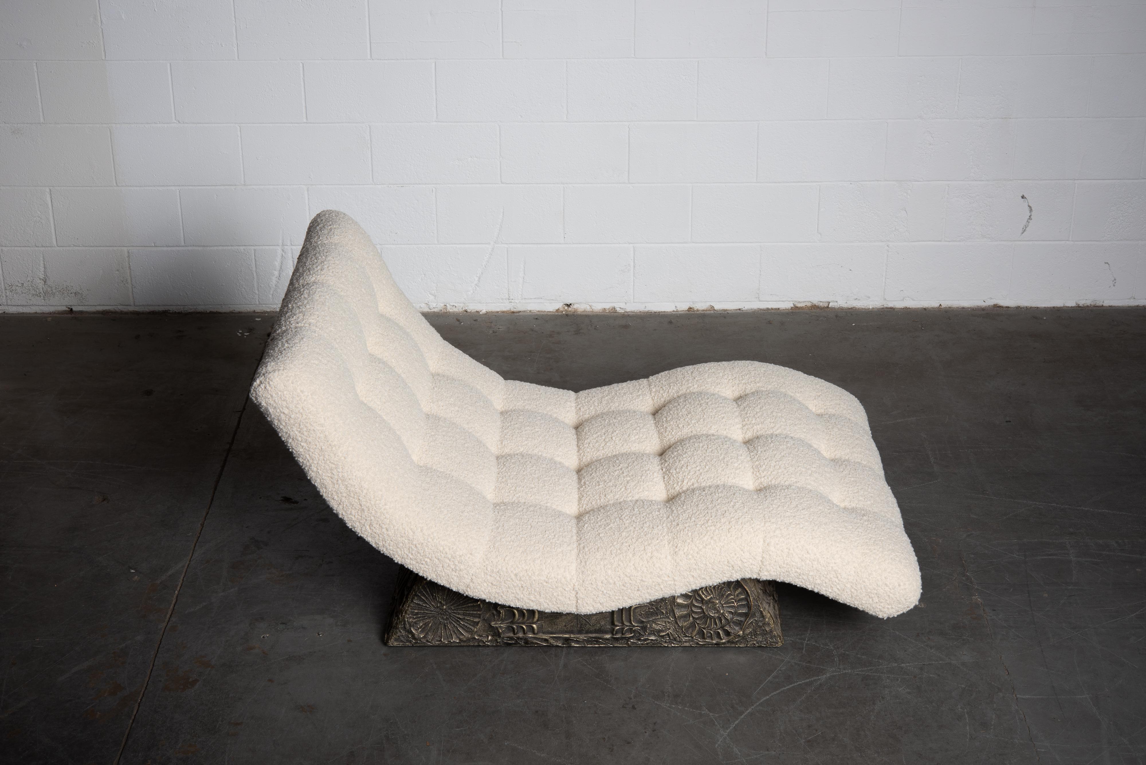 American Adrian Pearsall Rare Brutalist 'Wave' Daybed in Alpaca Bouclé, 1960s, Signed