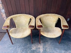 Adrian Pearsall Rare Walnut Lounge Armchairs Pair, Unrestored