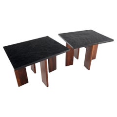 Adrian Pearsall Rectangle Slate Top Oiled Walnut Bases End Stands Side Tables