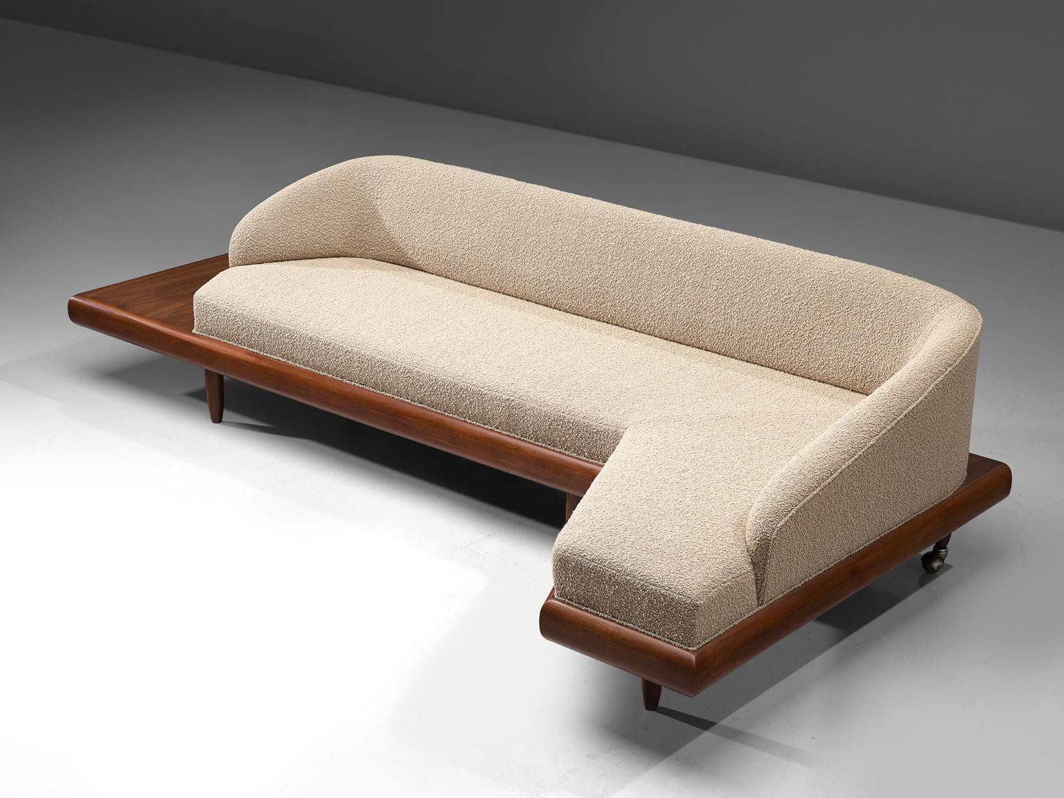 Adrian Pearsall, 'Boomerang' sofa, in beige Dedar fabric and walnut, United States, 1960s

This boomerang sofa has a unique shape with sinuous lines which create a monumental and inviting look. The backrest holds sloping armrests and a high,