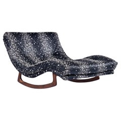 Retro Adrian Pearsall Rocking Walnut Wave Chaise Lounge Chair in New Fur Fabric