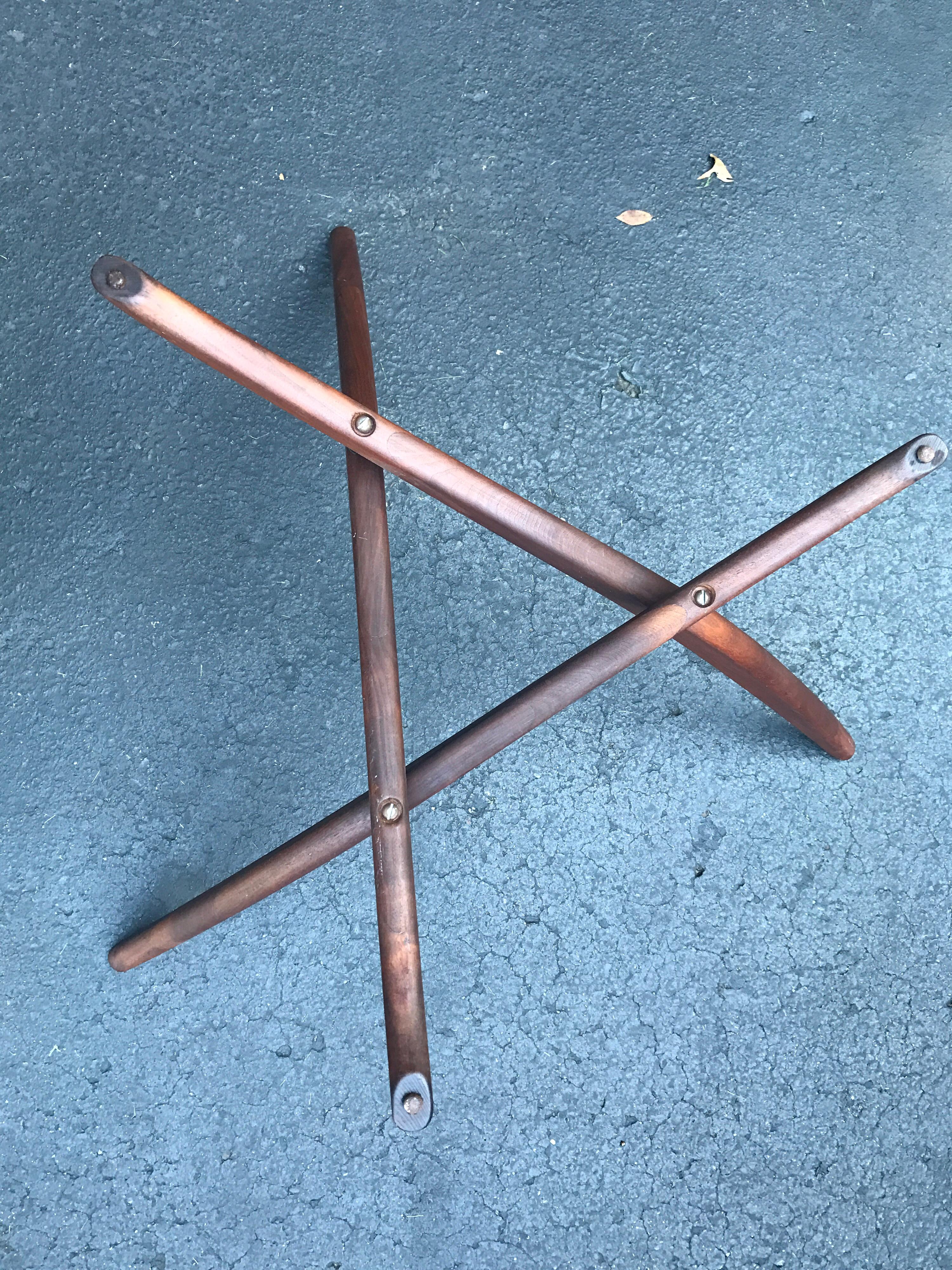 American Adrian Pearsall Round Glass and Walnut Spider Leg Coffee Cocktail Tripod Table