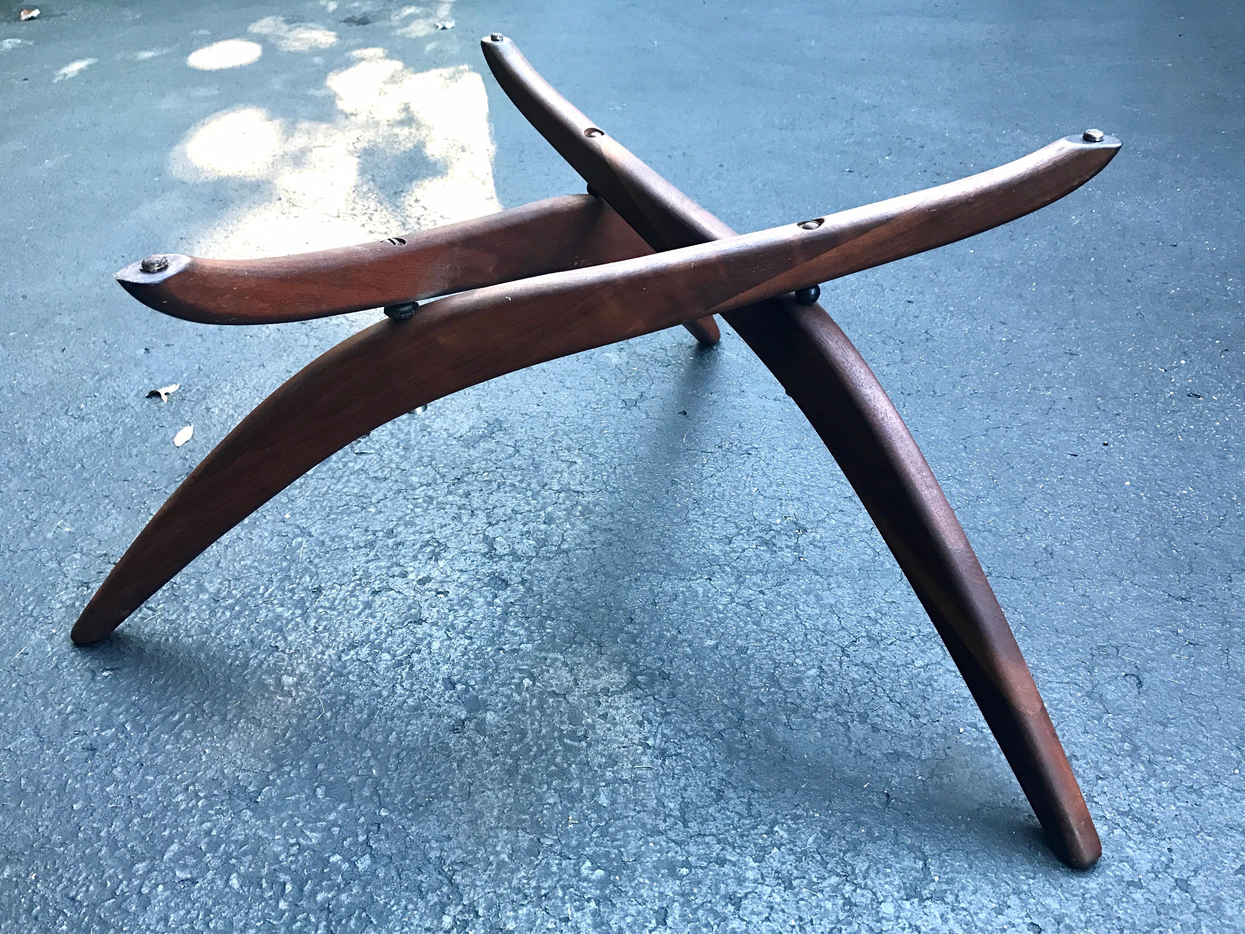 Mid-20th Century Adrian Pearsall Round Glass and Walnut Spider Leg Coffee Cocktail Tripod Table