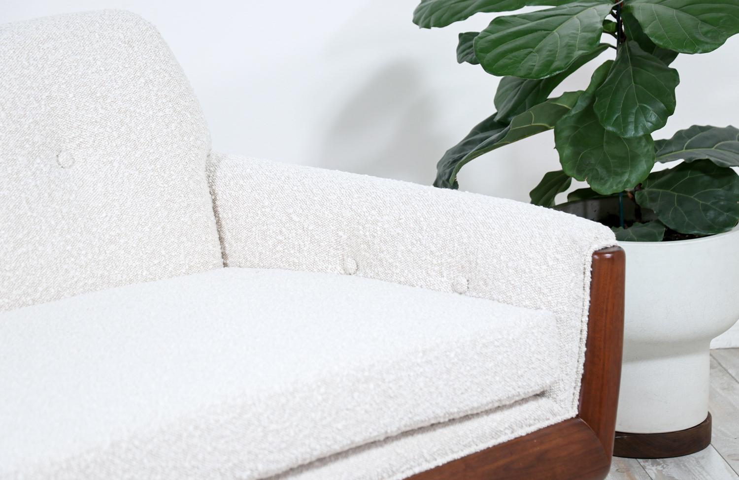 Foam Adrian Pearsall Sculpted Walnut & Boucle Tweed Sofa for Craft Associates