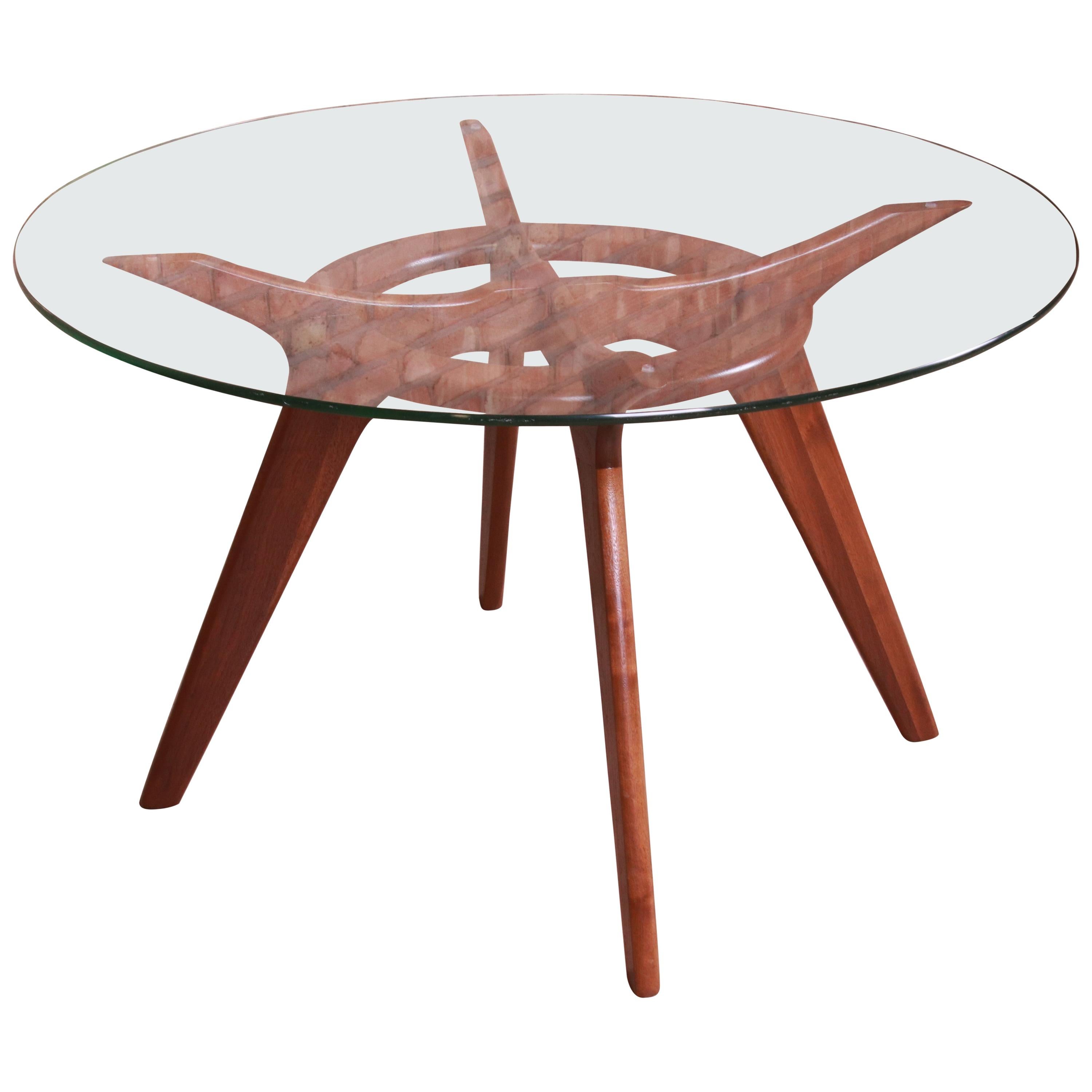 Adrian Pearsall Sculpted Walnut Glass Top "Compass" Dining Table, Refinished
