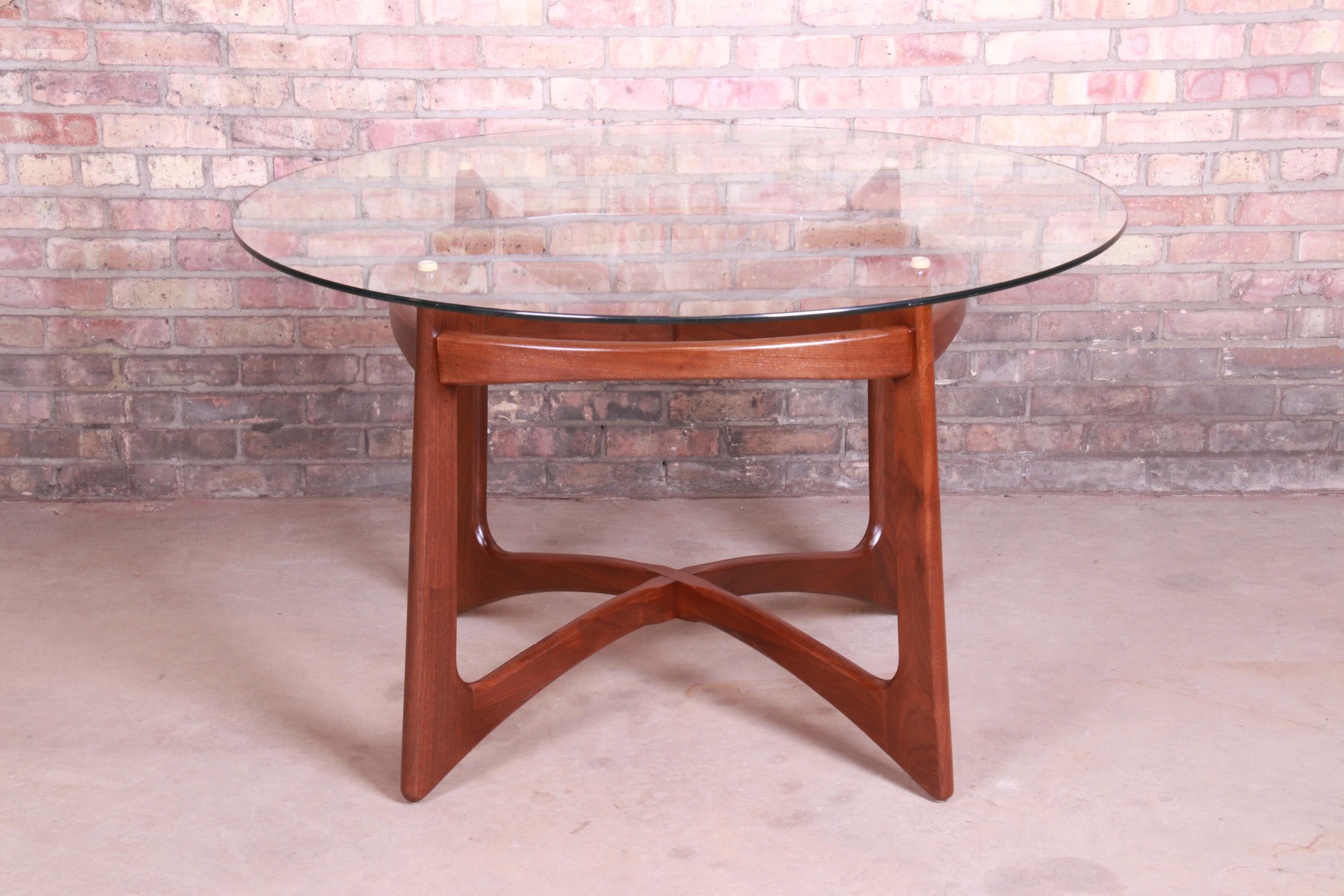 Mid-Century Modern Adrian Pearsall Sculpted Walnut Glass Top Dining Table, Newly Refinished