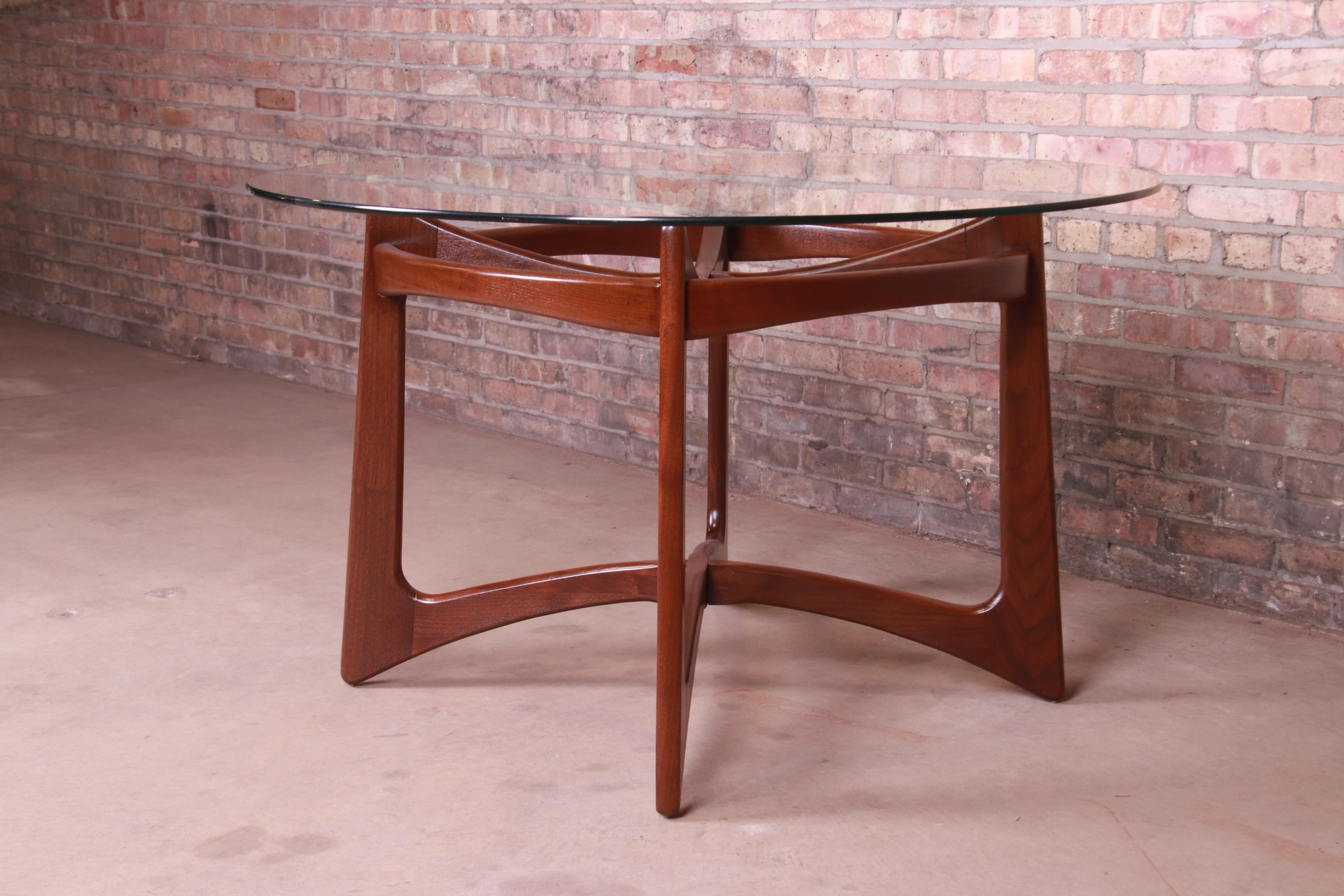 American Adrian Pearsall Sculpted Walnut Glass Top Dining Table, Newly Refinished