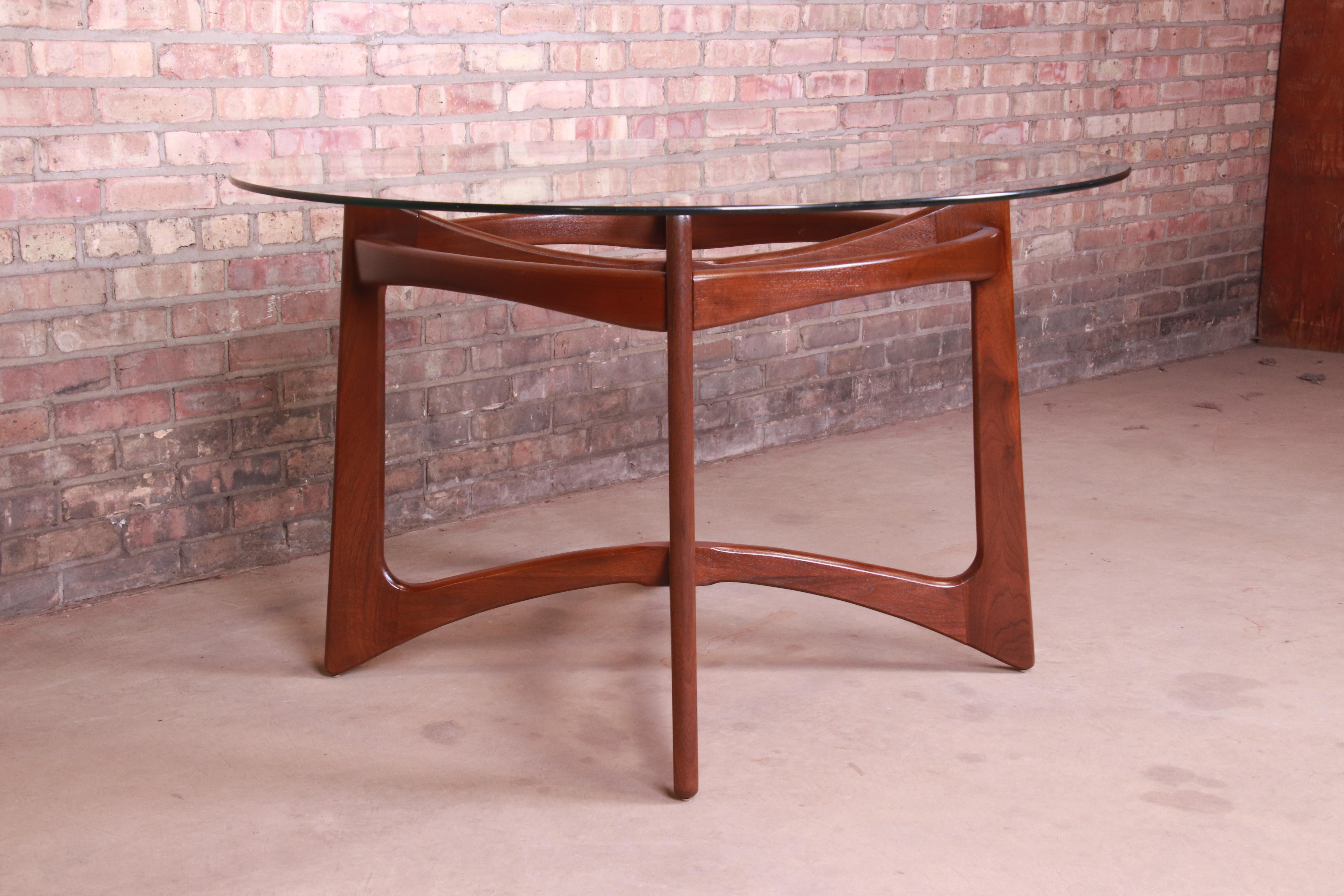 Mid-20th Century Adrian Pearsall Sculpted Walnut Glass Top Dining Table, Newly Refinished