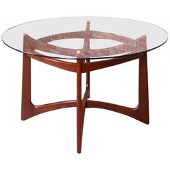 Adrian Pearsall Sculpted Walnut Glass Top Dining Table, Newly Refinished