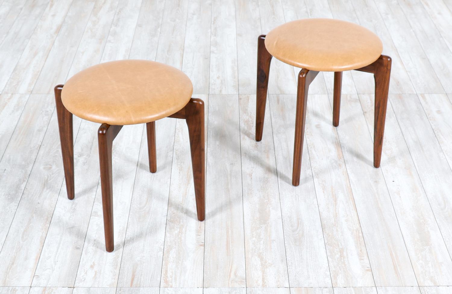 Mid-Century Modern Adrian Pearsall Sculpted Walnut & Leather Stools for Craft Associates