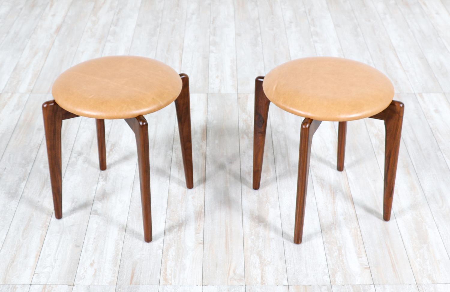 American Adrian Pearsall Sculpted Walnut & Leather Stools for Craft Associates