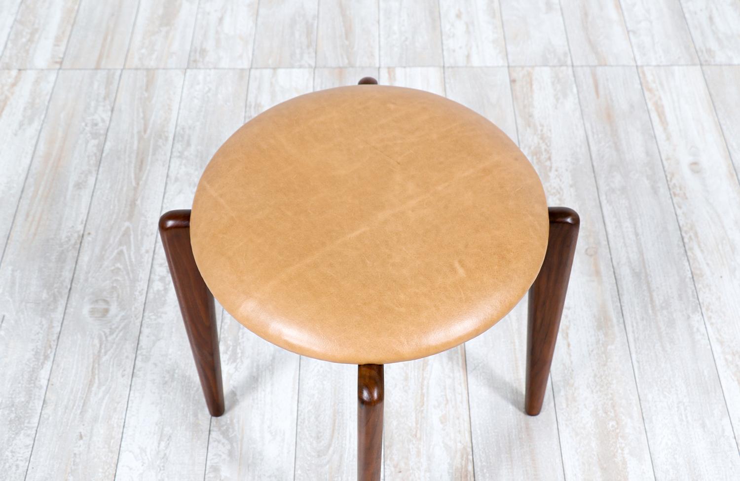 Mid-20th Century Adrian Pearsall Sculpted Walnut & Leather Stools for Craft Associates