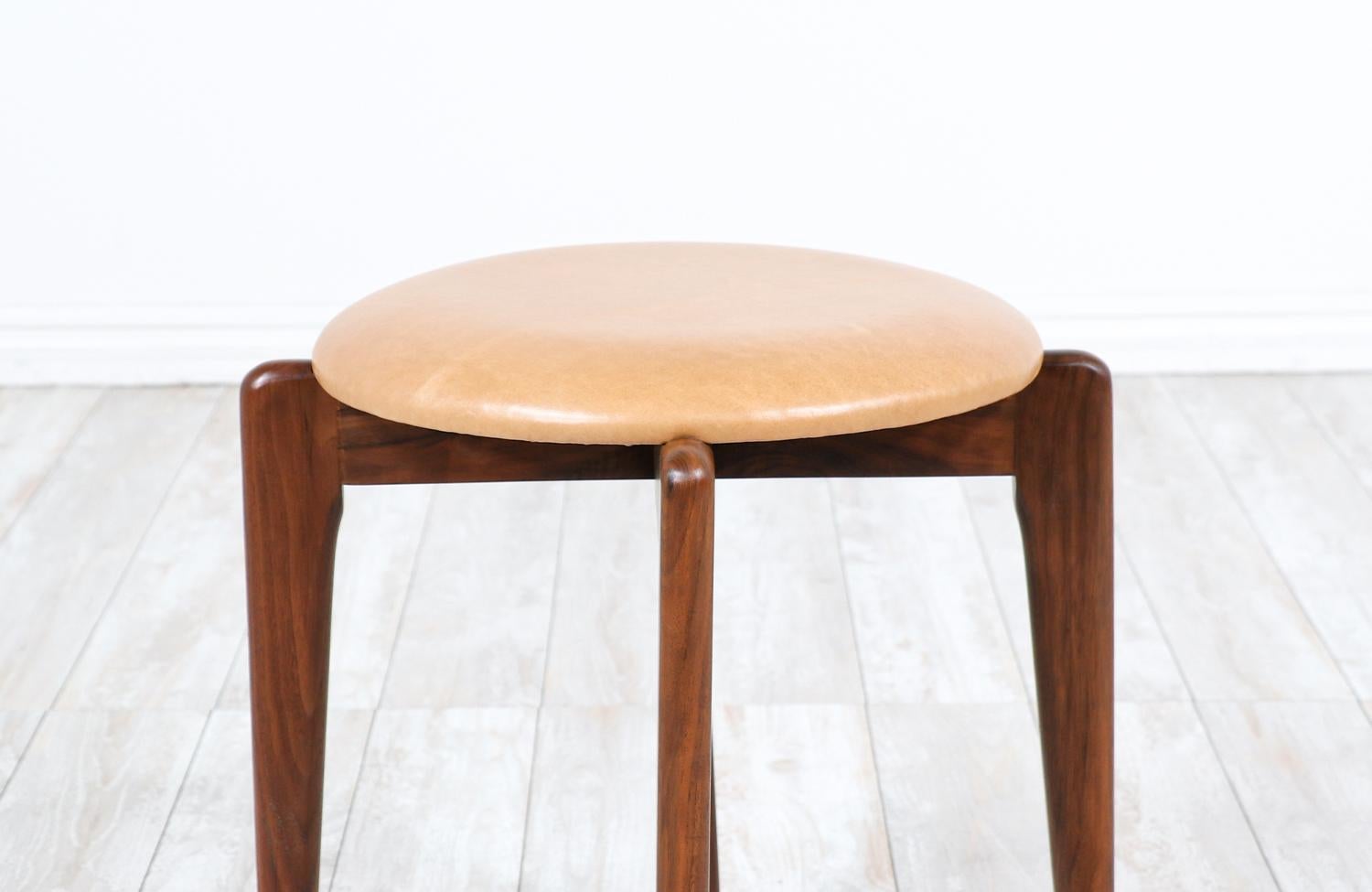 Adrian Pearsall Sculpted Walnut & Leather Stools for Craft Associates 2