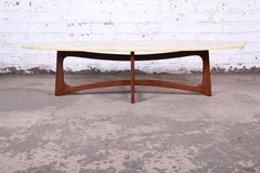 Adrian Pearsall Sculpted Walnut Marble Top Surfboard Coffee Table, 1960s