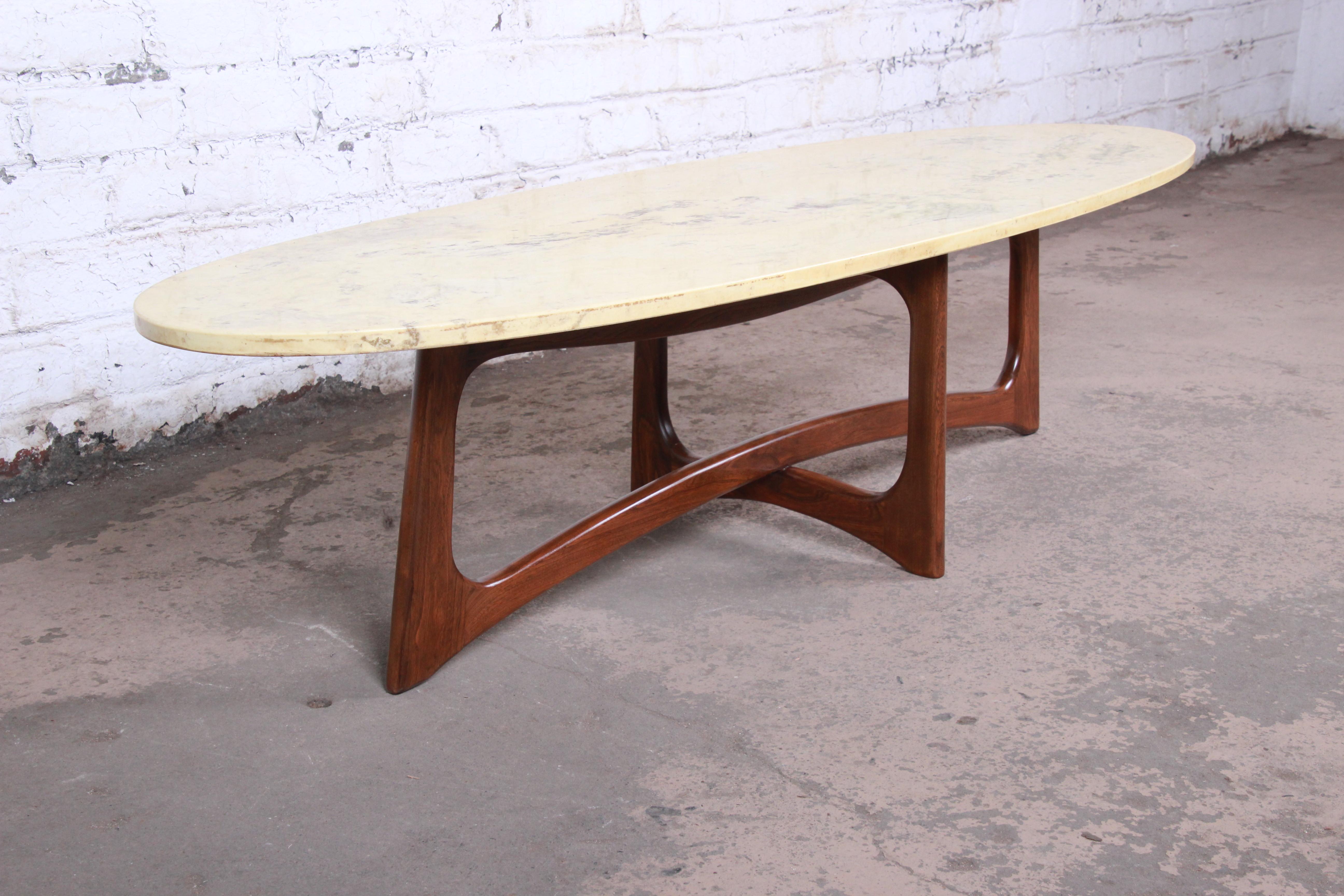 Mid-Century Modern Adrian Pearsall Sculpted Walnut Marble Top Surfboard Coffee Table, 1960s