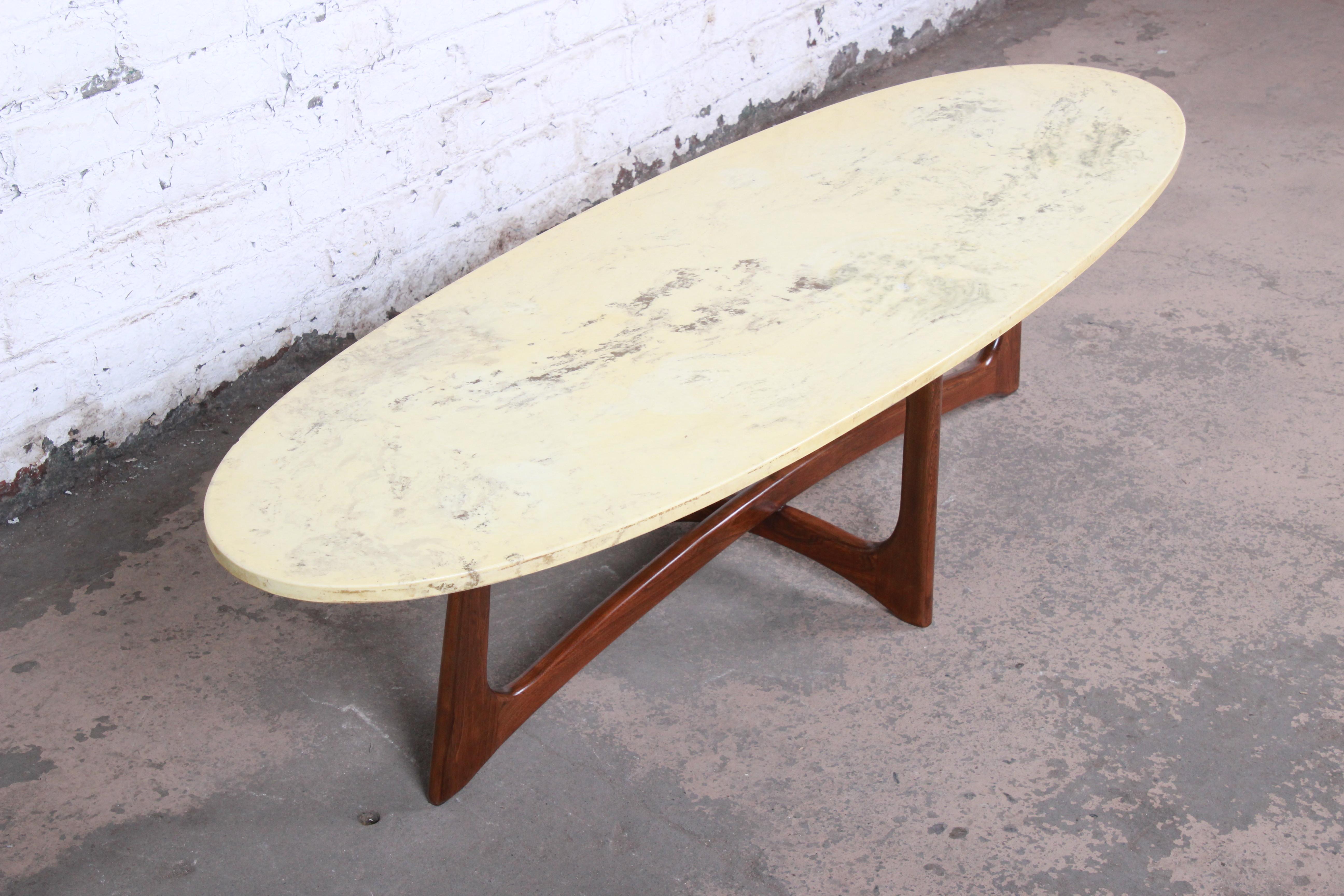 American Adrian Pearsall Sculpted Walnut Marble Top Surfboard Coffee Table, 1960s