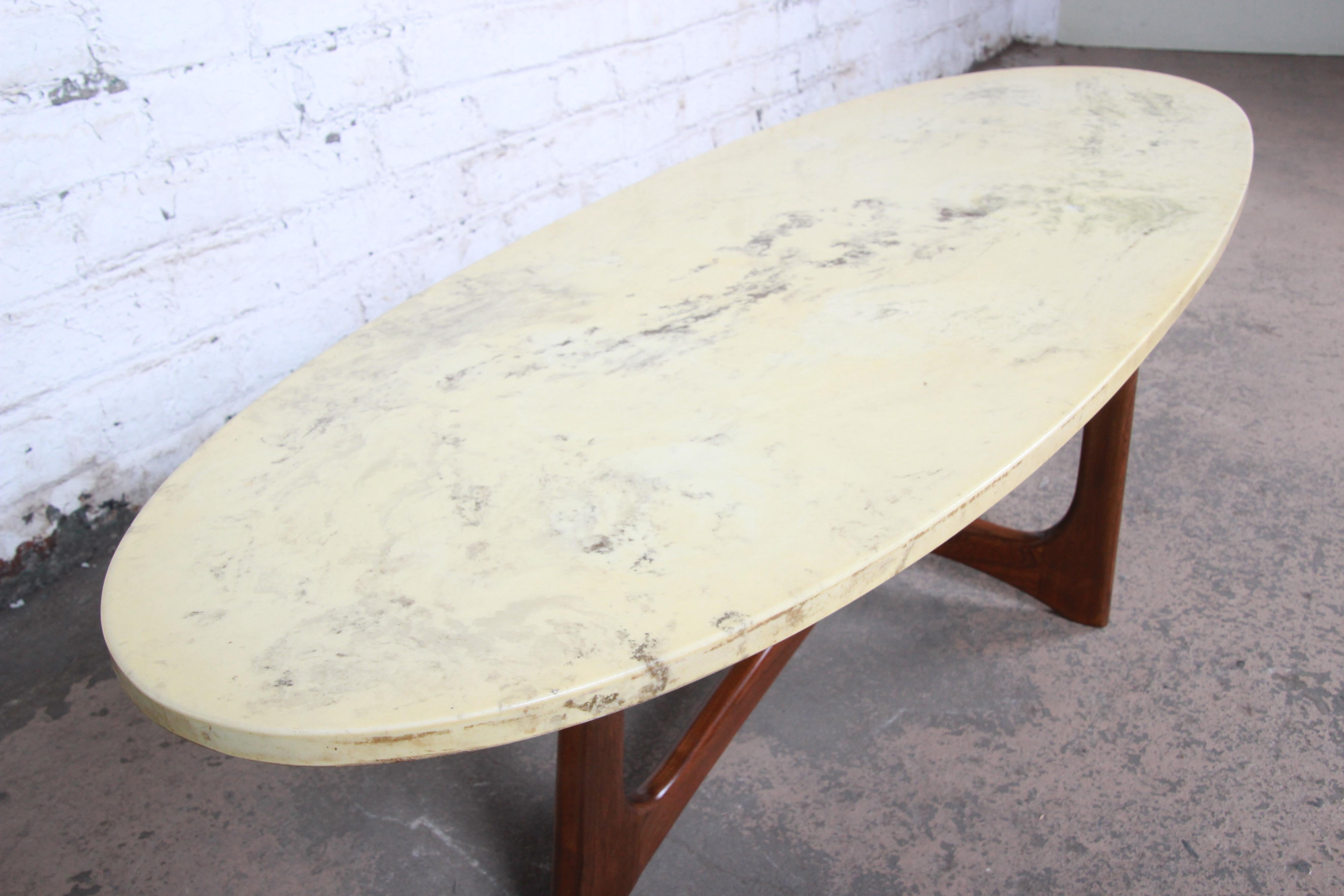 Adrian Pearsall Sculpted Walnut Marble Top Surfboard Coffee Table, 1960s In Good Condition In South Bend, IN