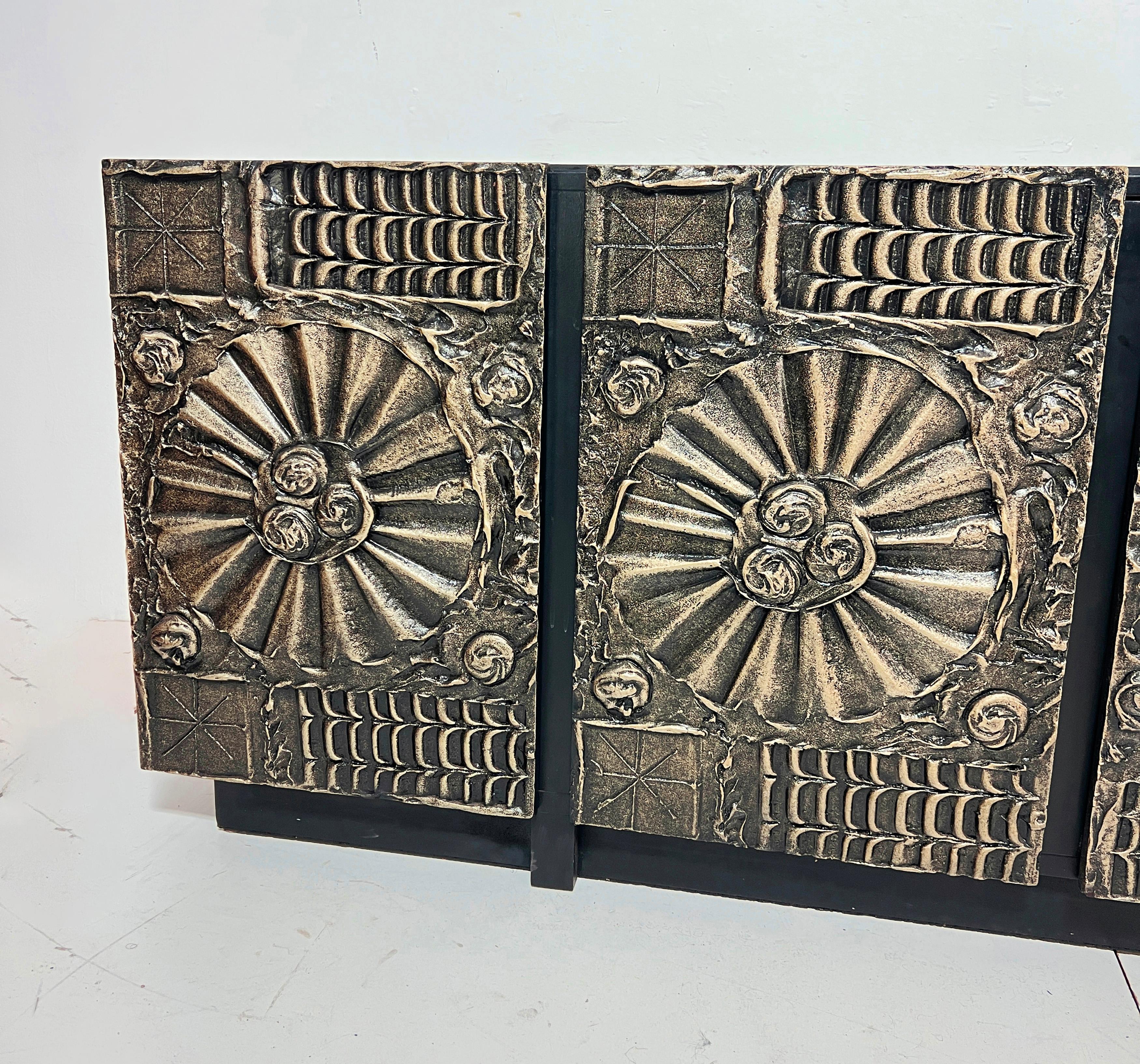 A brutalist buffet cabinet by Adrian Pearsall from his Sculptura line for Craft Associates, inspired by the designs of the American sculptor and craftsman Paul Evans, circa 1970s.
