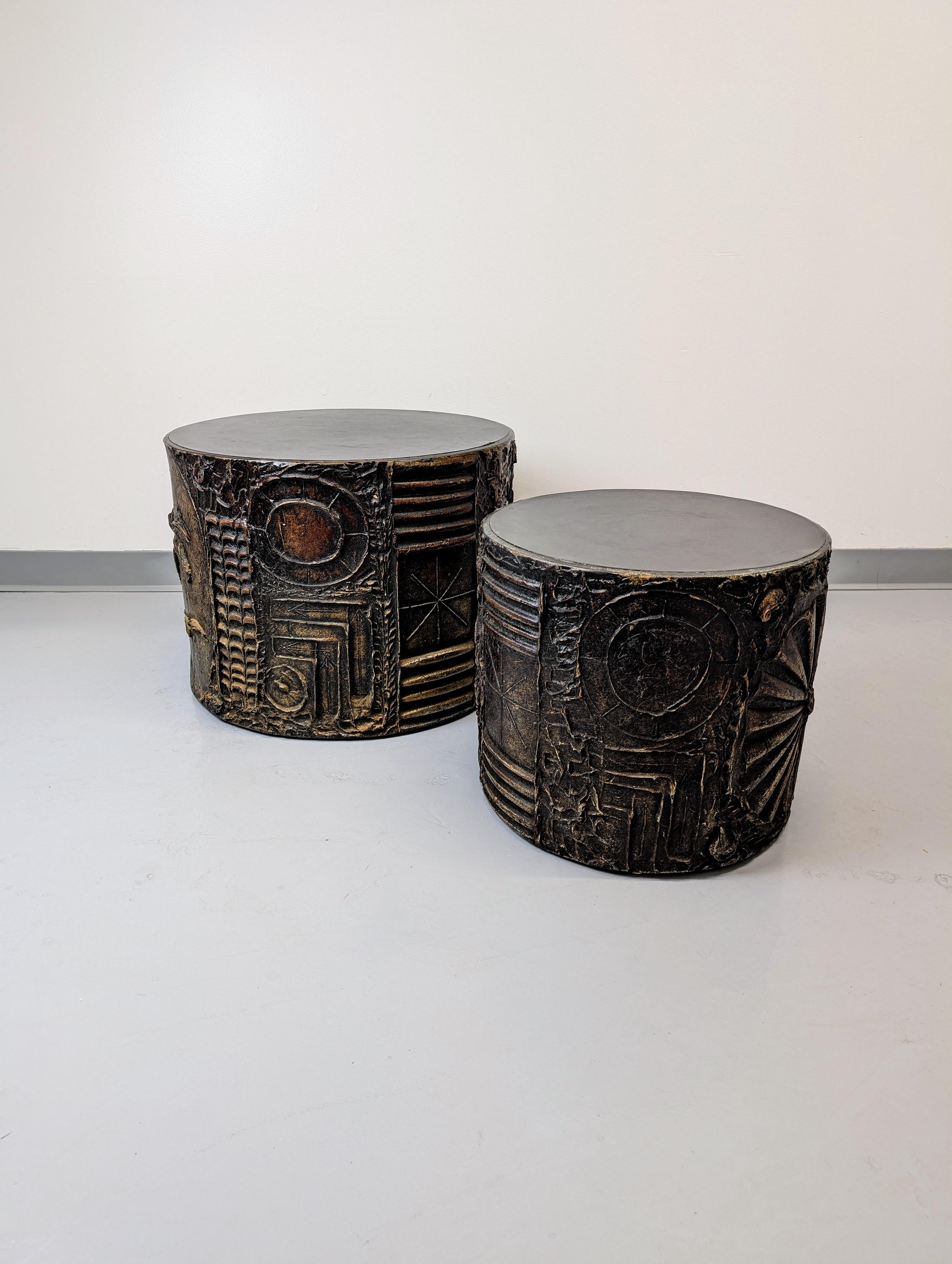 Pair of brutalist large and small drum tables designed by Adrian Pearsall for Craft from the 