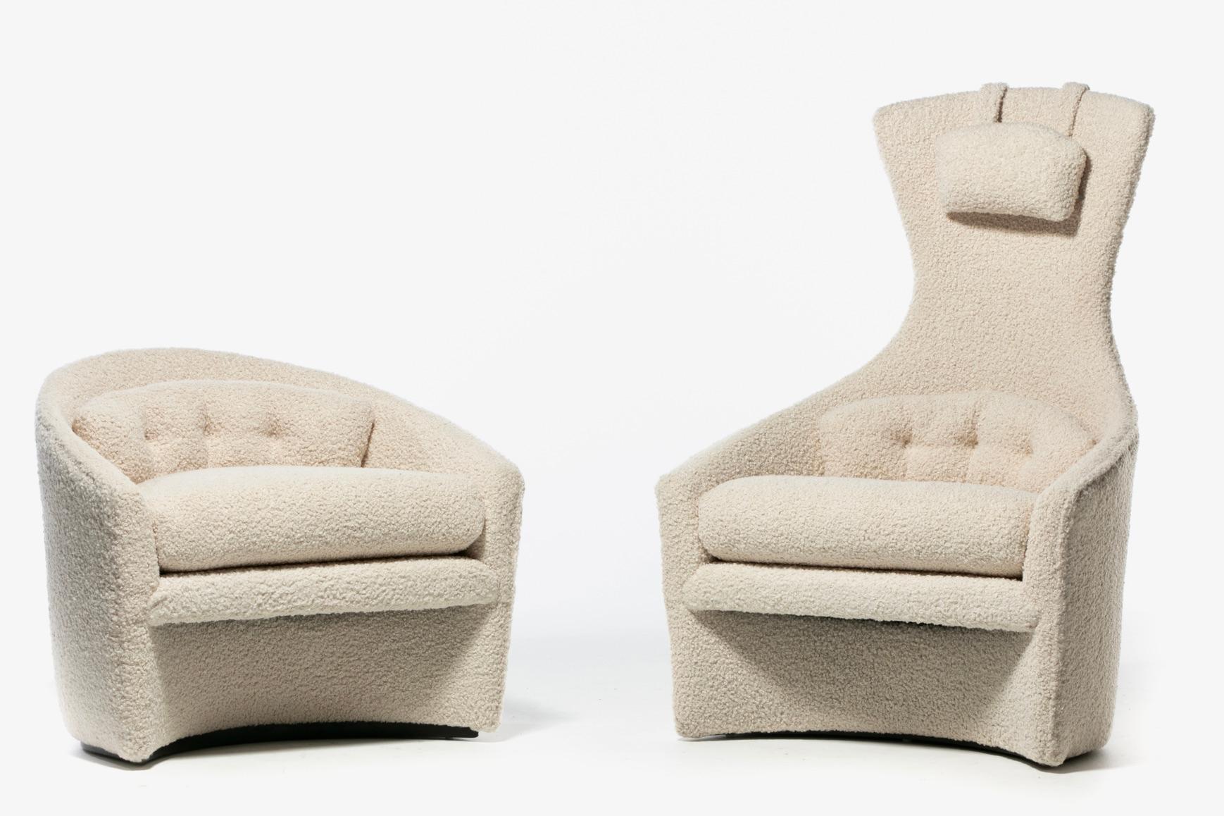 Adrian Pearsall Sculptural Mom & Pop Lounge Chairs in Ivory Bouclé, c. 1960s For Sale 11