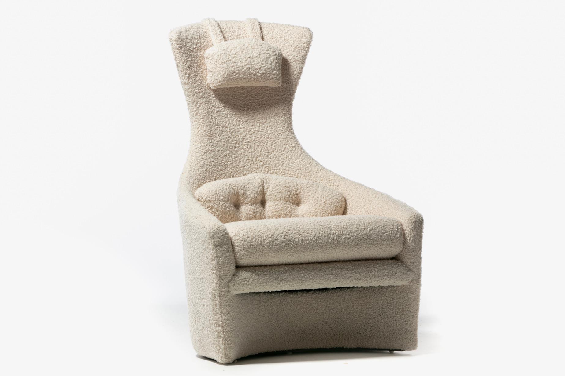 American Adrian Pearsall Sculptural Mom & Pop Lounge Chairs in Ivory Bouclé, c. 1960s For Sale