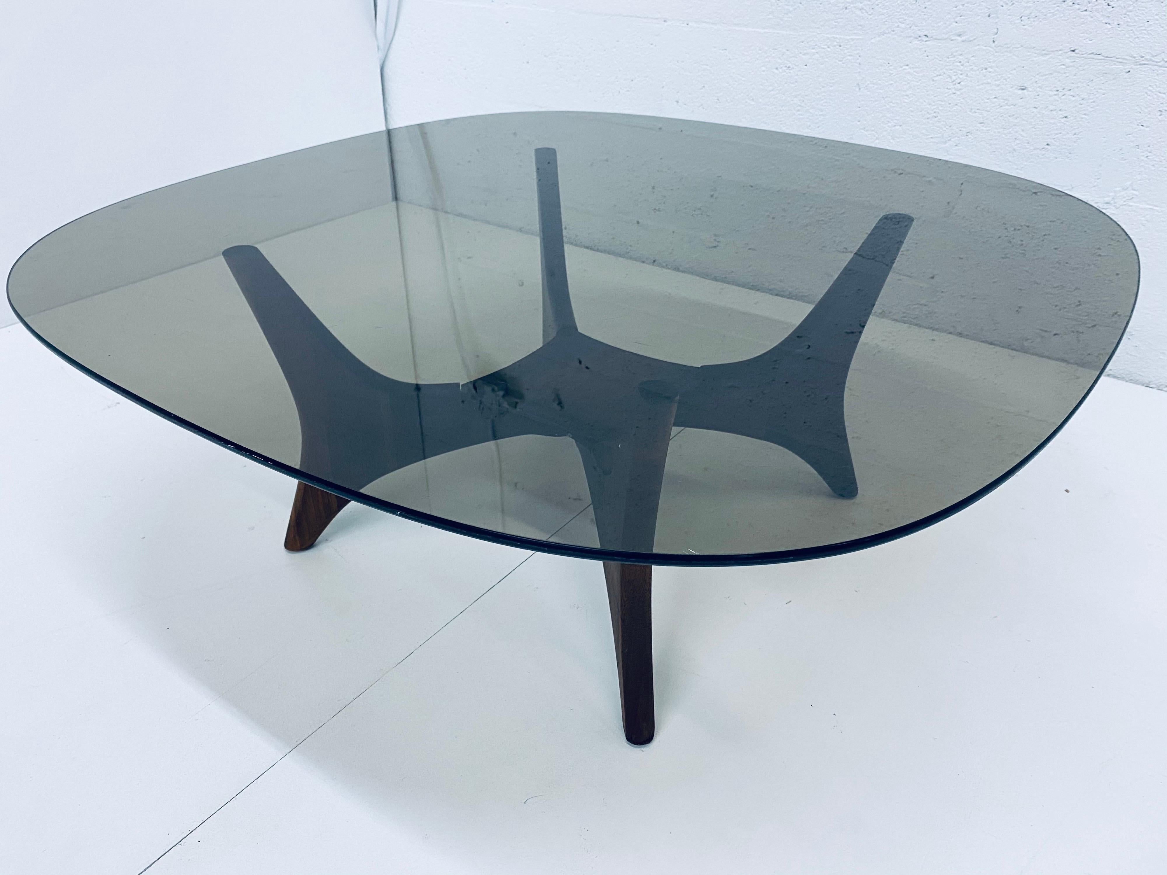 Midcentury walnut base coffee table with a space for a planter and smoked glass top by Adrian Pearsall. 

Planter space dimensions:
W8