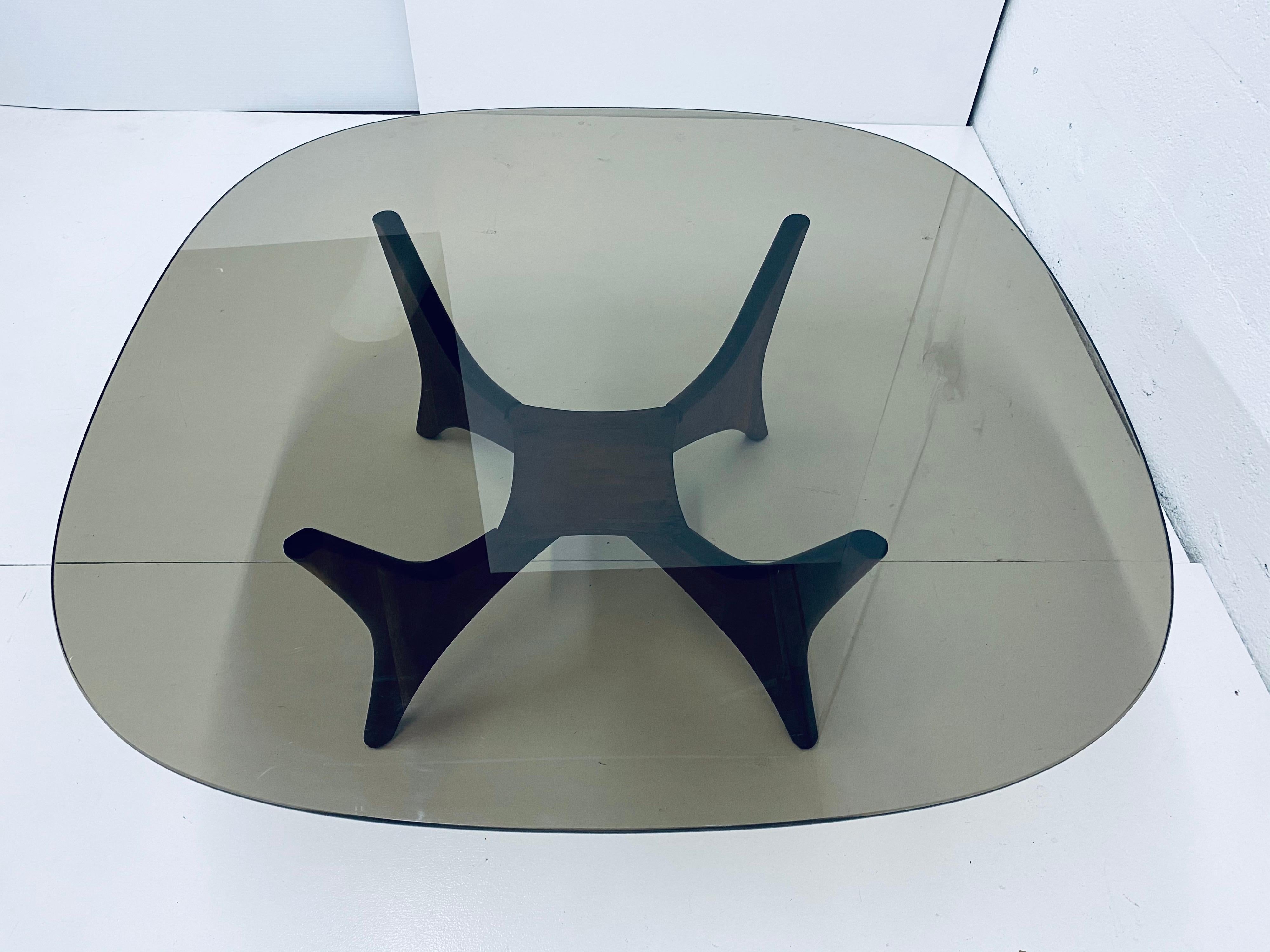 Adrian Pearsall Sculptural Walnut Coffee Table with Glass Top and Planter Space In Good Condition In Miami, FL
