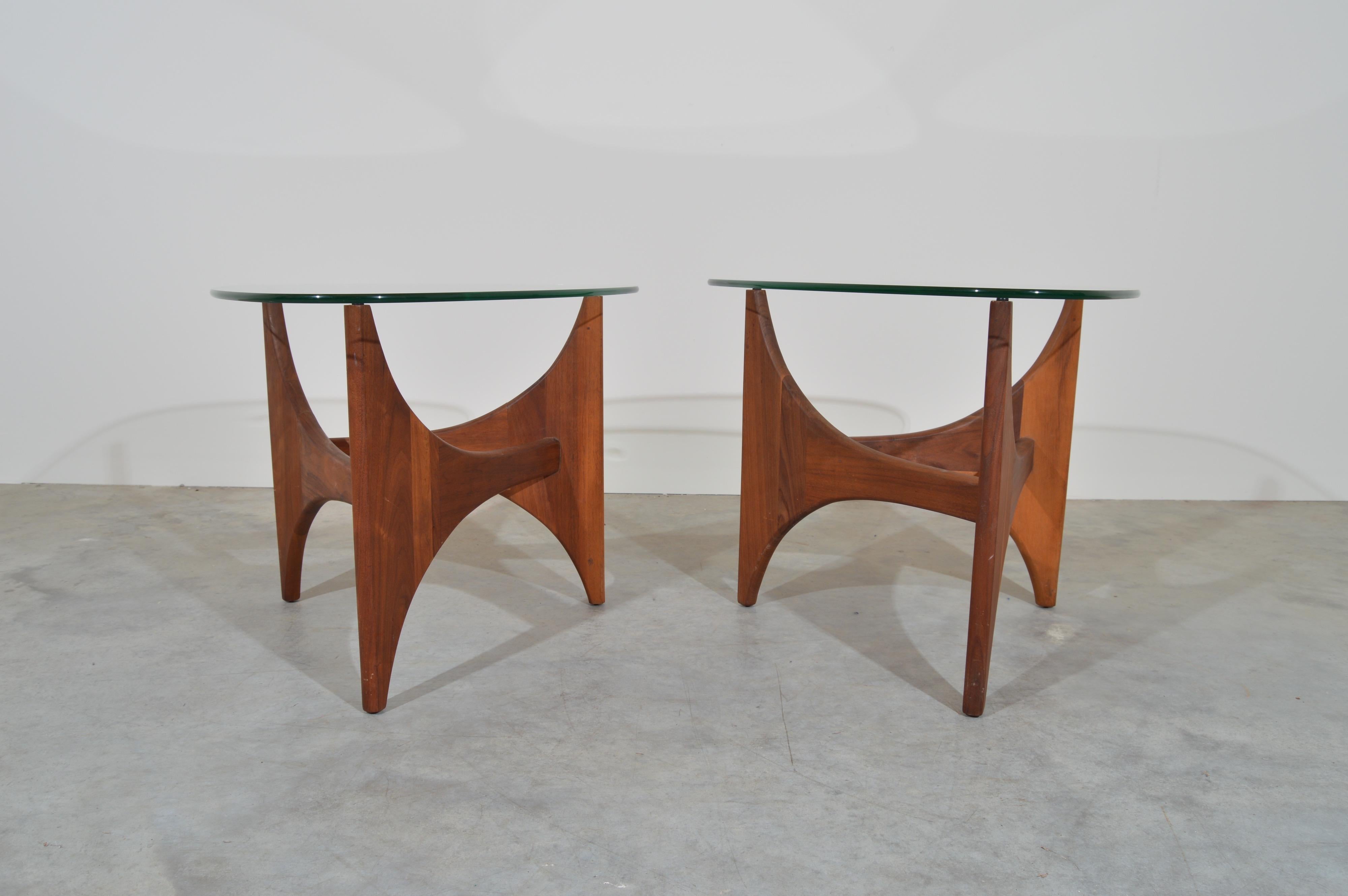 Mid-Century Modern Adrian Pearsall Sculptural Walnut Side Tables Having Guitar Pick Glass Tops