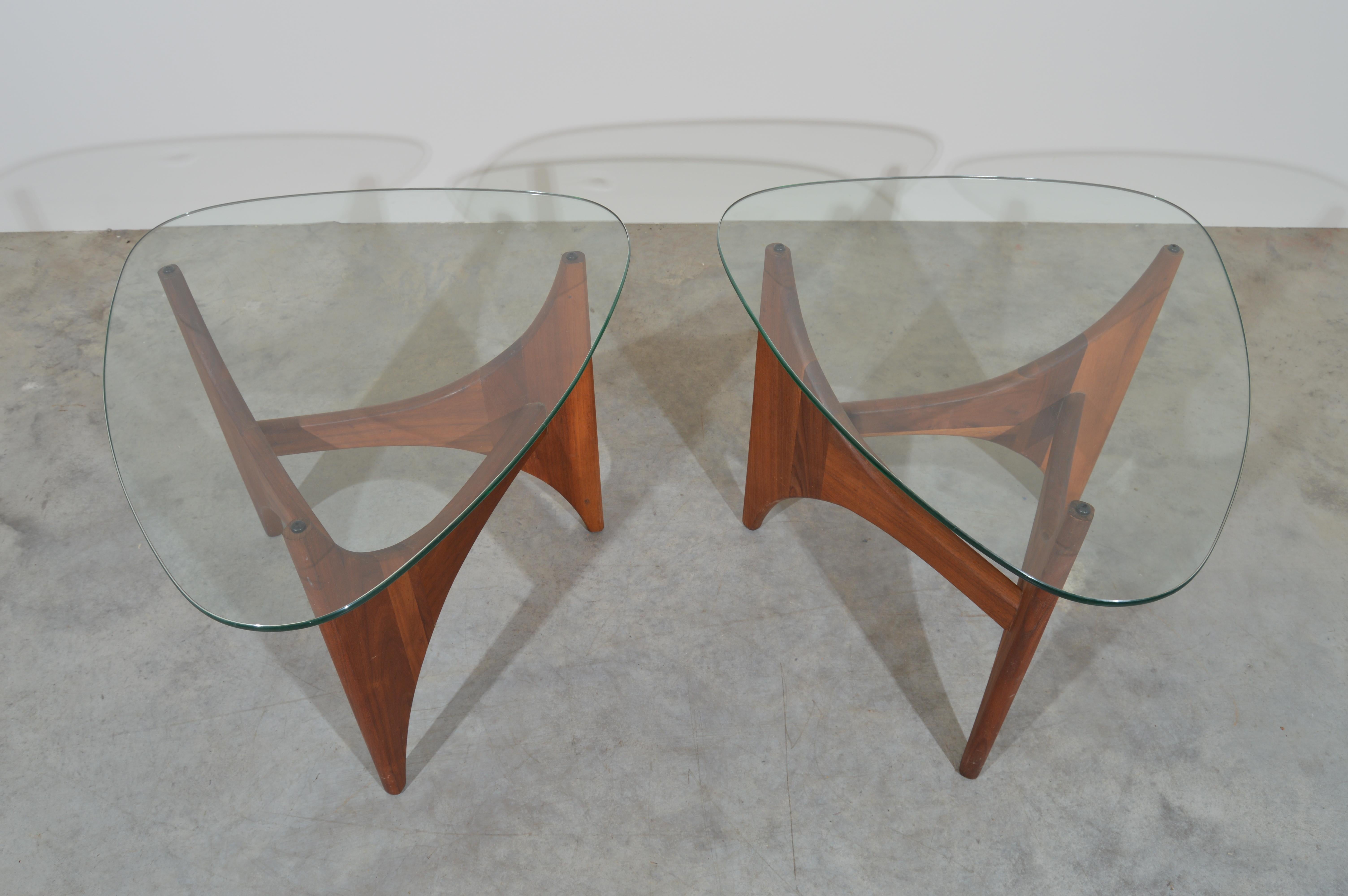 Mid-20th Century Adrian Pearsall Sculptural Walnut Side Tables Having Guitar Pick Glass Tops