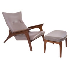 Adrian Pearsall Scuptural Walnut Leather Lounge Chair & Ottoman