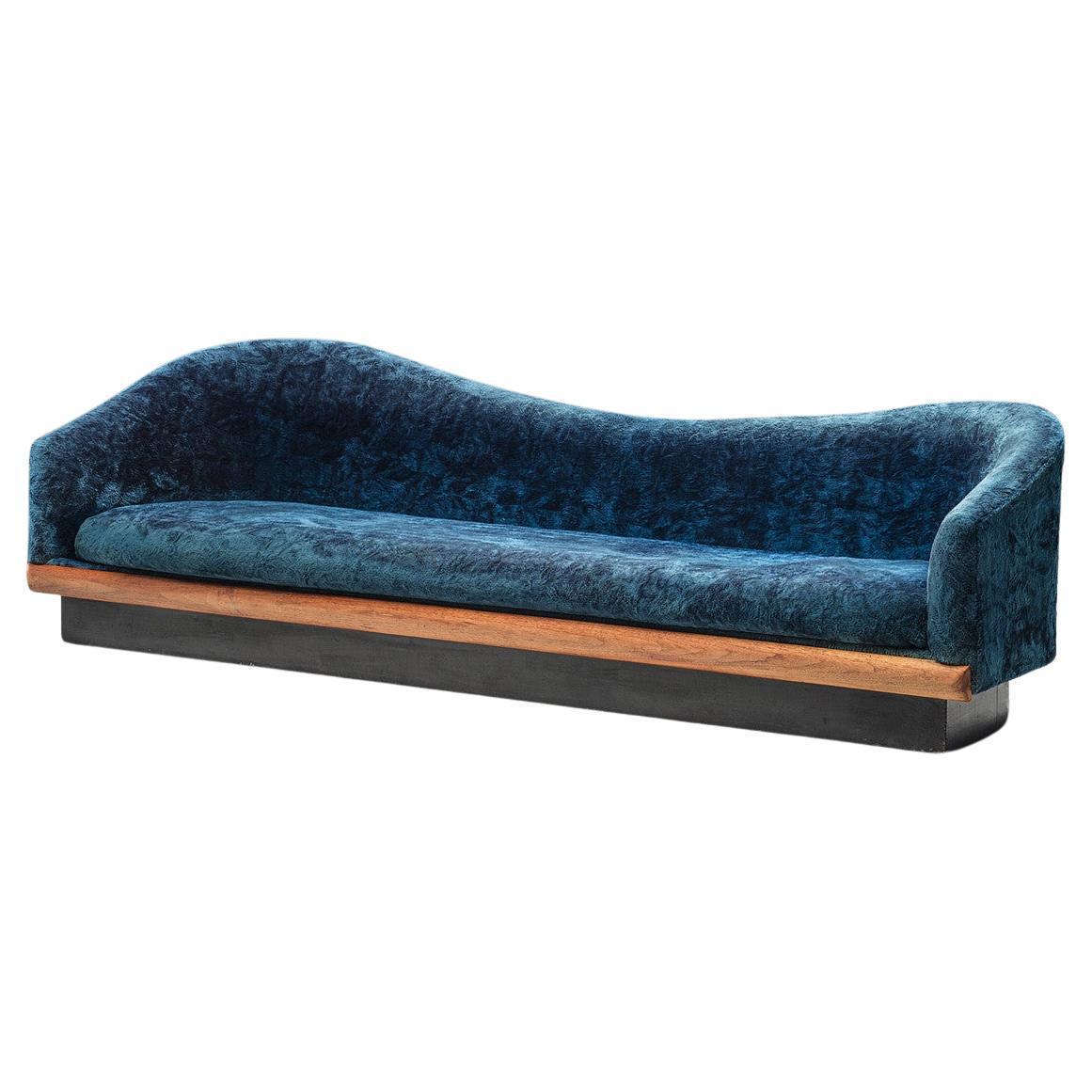 Adrian Pearsall 'Cloud' Sofa in Walnut and Sea Blue Upholstery
