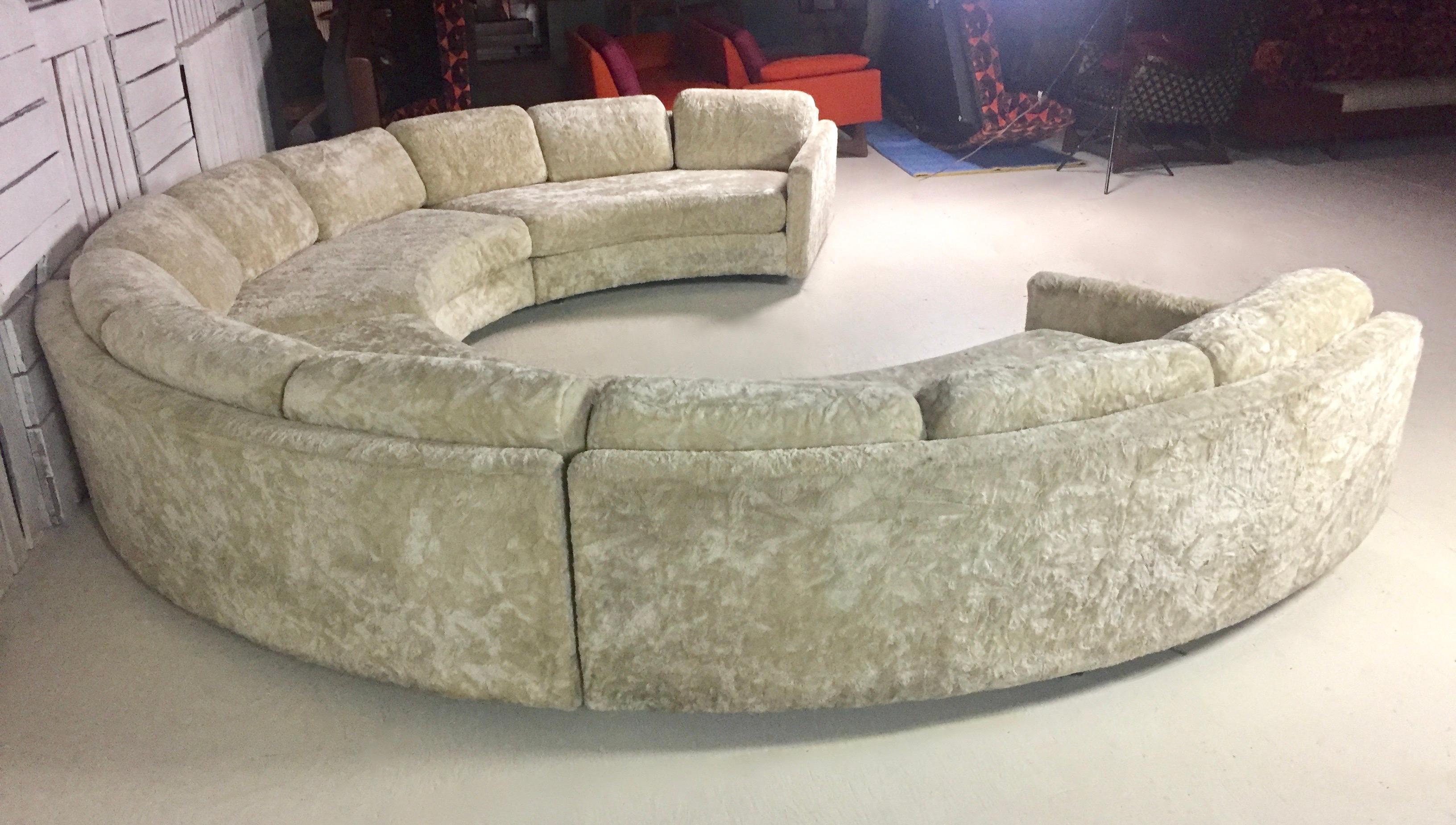 American Adrian Pearsall Semi-Circular Ivory Crushed Velvet Curved Sectional Sofa