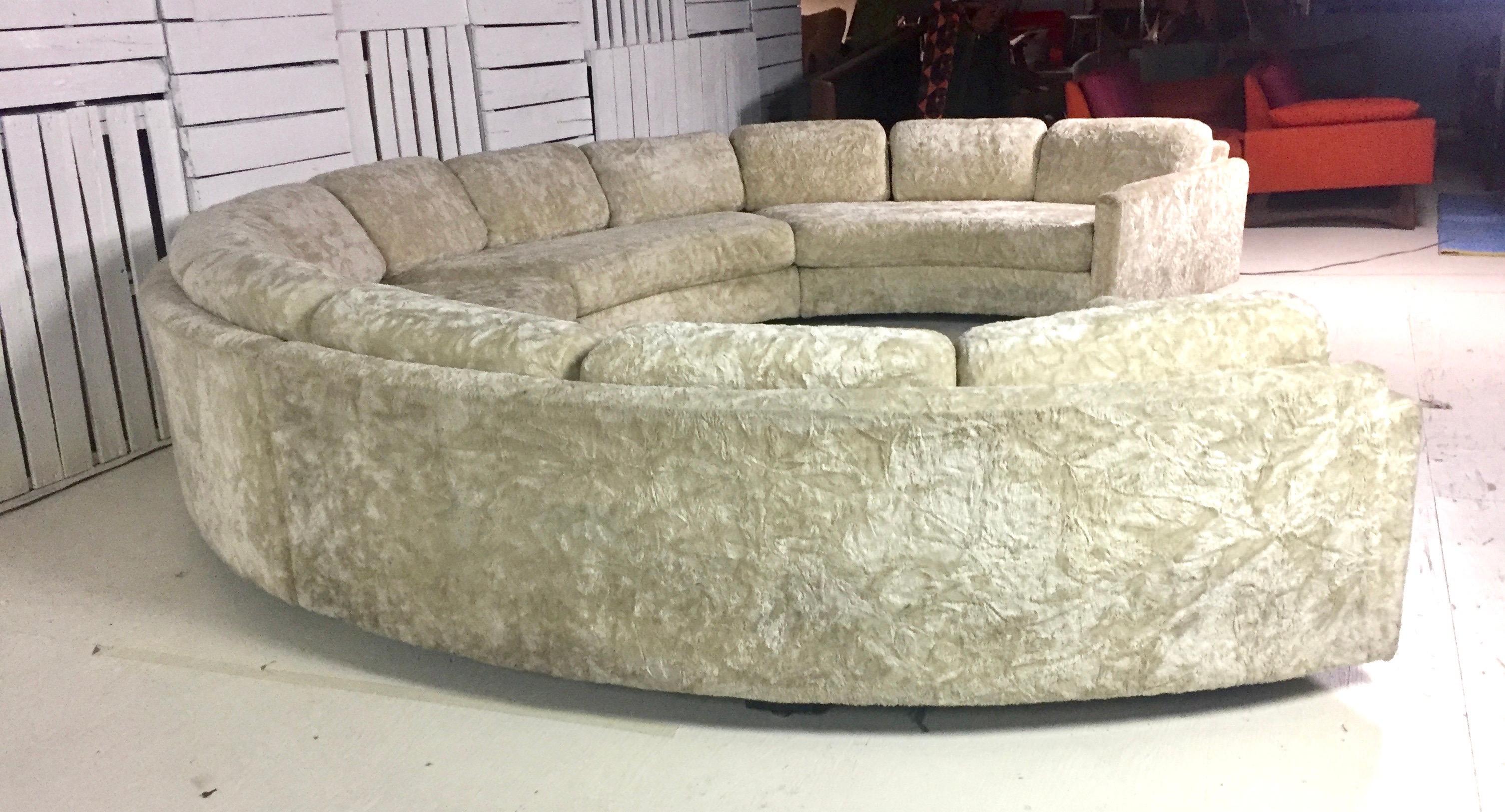 Adrian Pearsall Semi-Circular Ivory Crushed Velvet Curved Sectional Sofa In Good Condition In West Hartford, CT