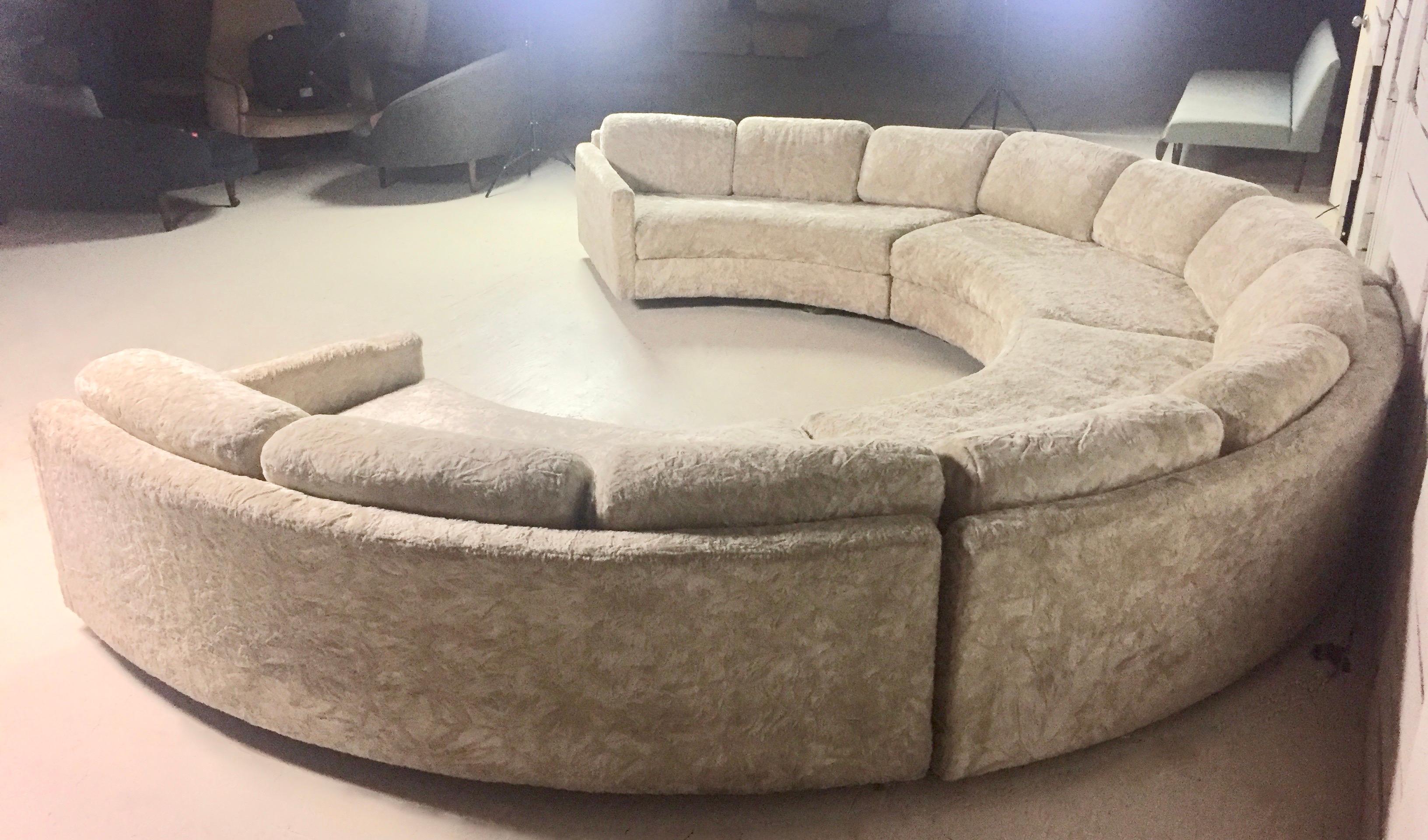 Late 20th Century Adrian Pearsall Semi-Circular Ivory Crushed Velvet Curved Sectional Sofa
