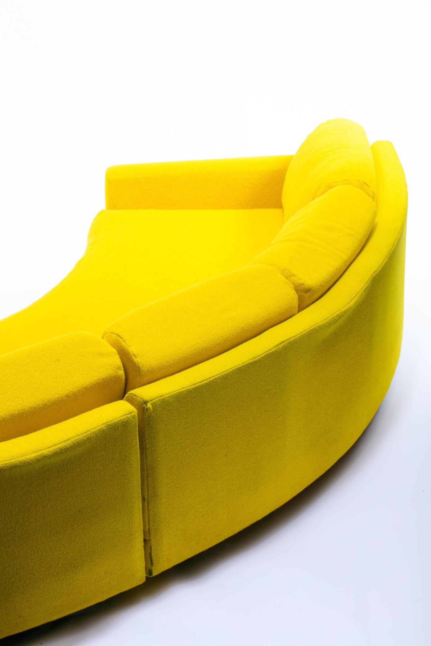 Mid-Century Modern Adrian Pearsall Pit Style Yellow Semi-Circular Sofa 3 Piece Sectional For Sale