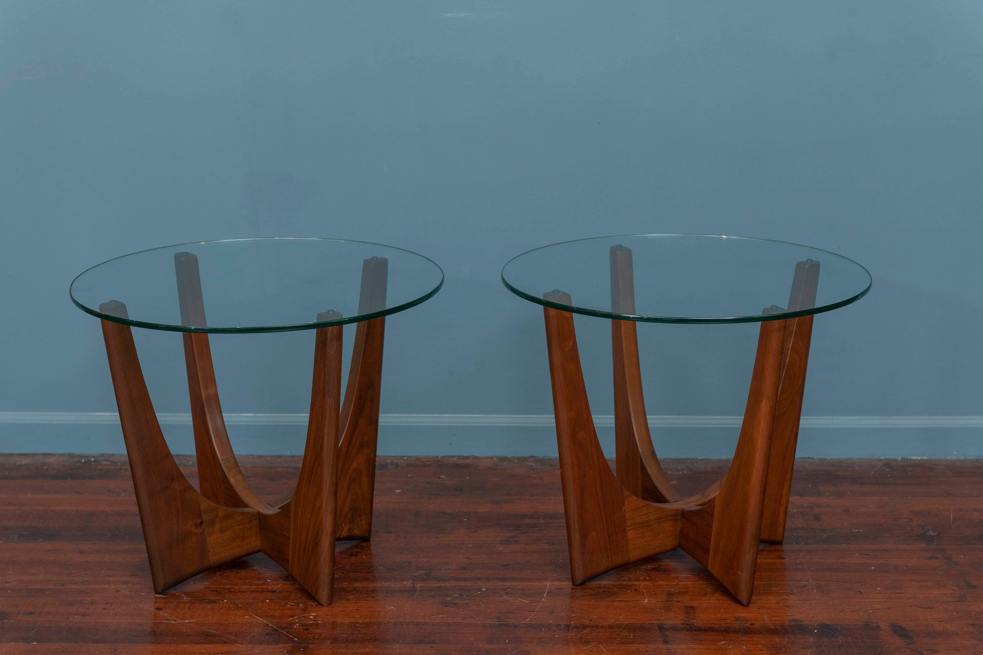 Adrian Pearsall design walnut base glass top side tables.