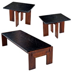 Adrian Pearsall Slate Top Walnut Base 3-Piece End Table Coffee Table Living Room