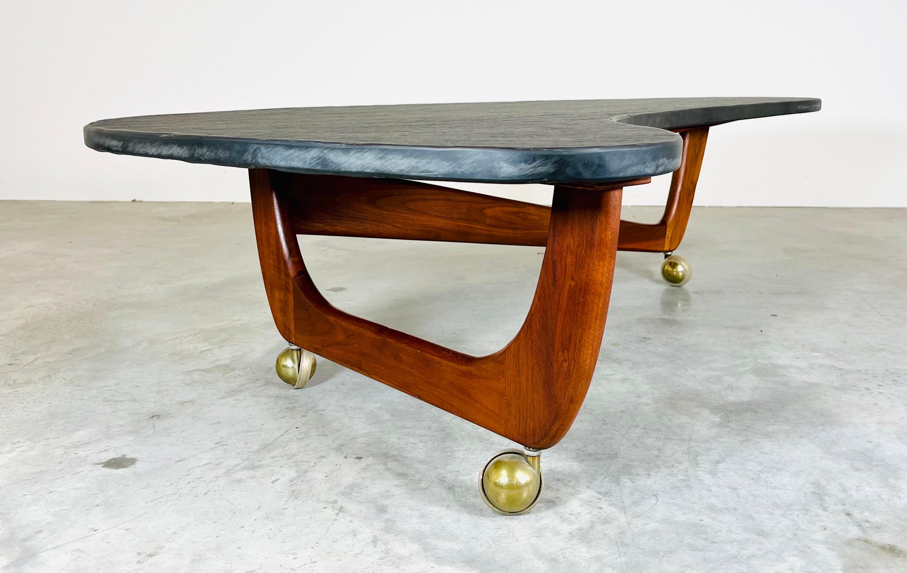Mid-Century Modern Adrian Pearsall Slate Top & Walnut Biomorphic Boomerang Coffee or Cocktail Table