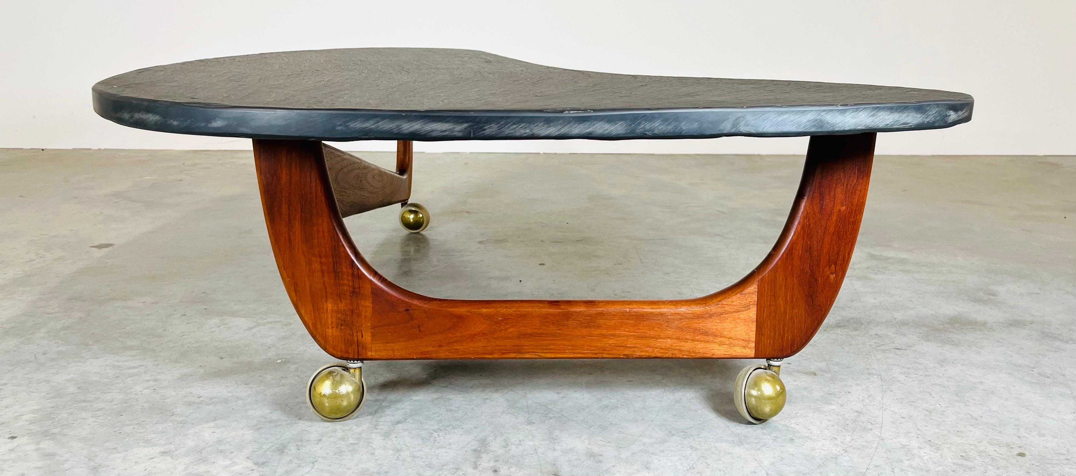 Adrian Pearsall Slate Top & Walnut Biomorphic Boomerang Coffee or Cocktail Table In Excellent Condition In Southampton, NJ