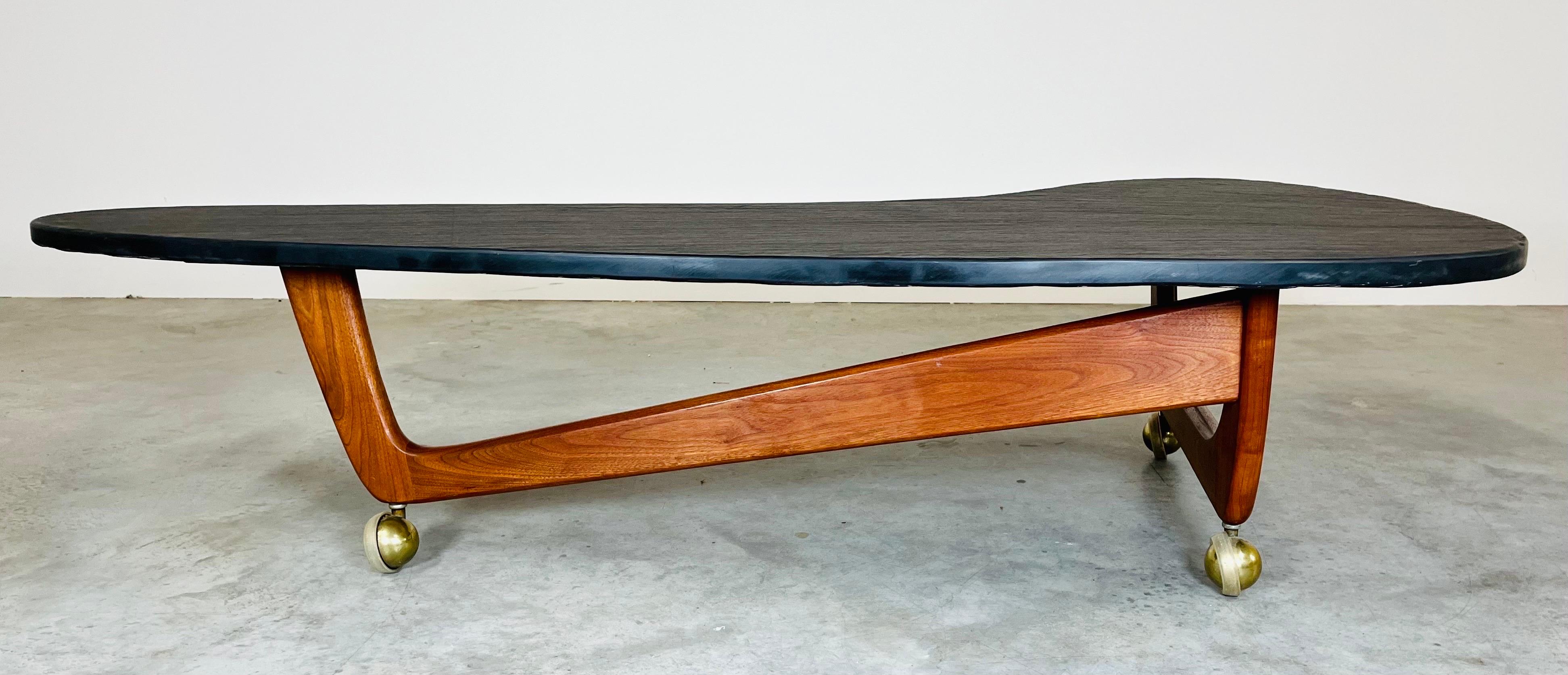 20th Century Adrian Pearsall Slate Top & Walnut Biomorphic Boomerang Coffee or Cocktail Table